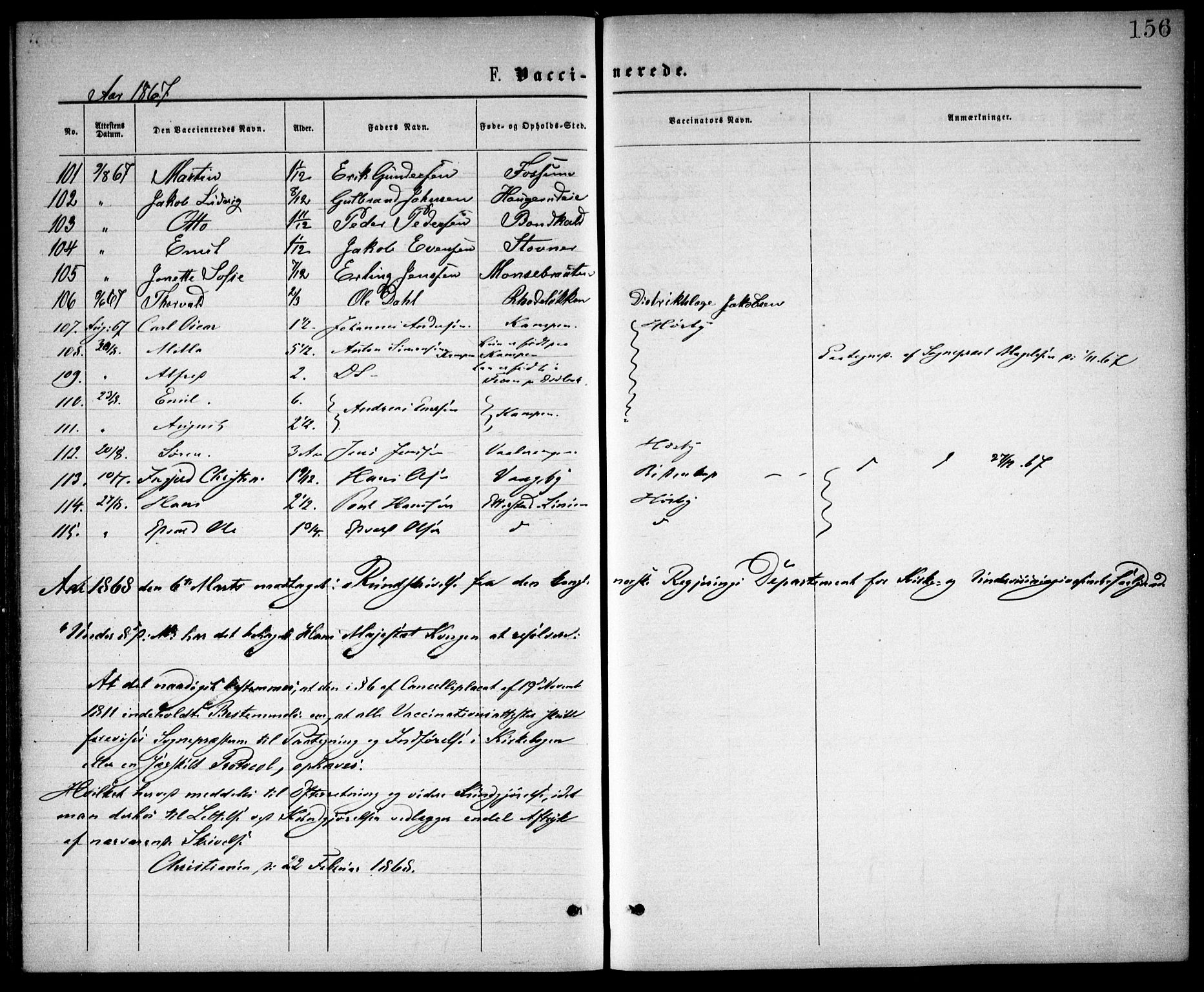 Østre Aker prestekontor Kirkebøker, SAO/A-10840/F/Fa/L0002: Parish register (official) no. I 2, 1861-1878, p. 156
