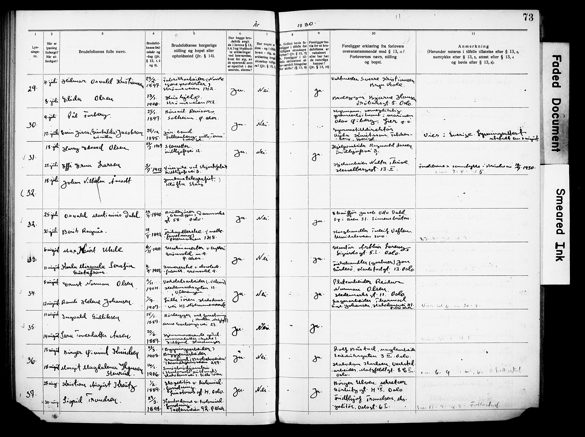 Østre Aker prestekontor Kirkebøker, AV/SAO-A-10840/H/Ha/L0007: Banns register no. I 7, 1919-1933, p. 73