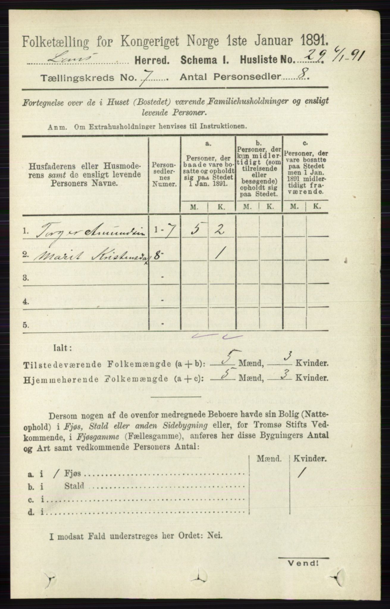 RA, 1891 census for 0514 Lom, 1891, p. 2788