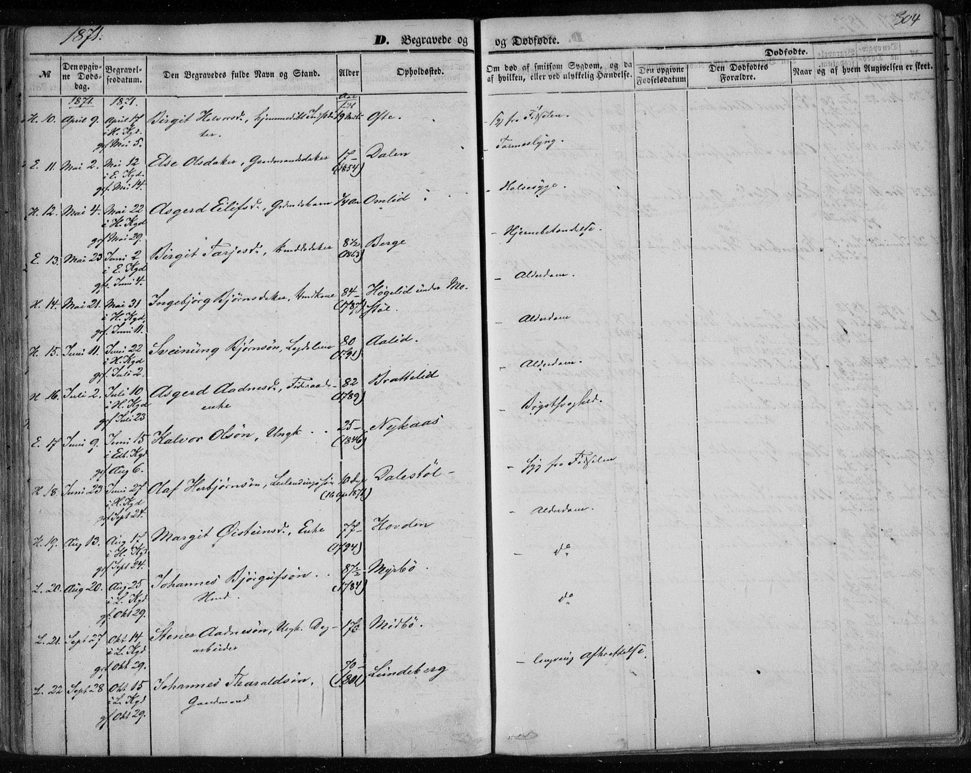 Lårdal kirkebøker, AV/SAKO-A-284/F/Fa/L0006: Parish register (official) no. I 6, 1861-1886, p. 304