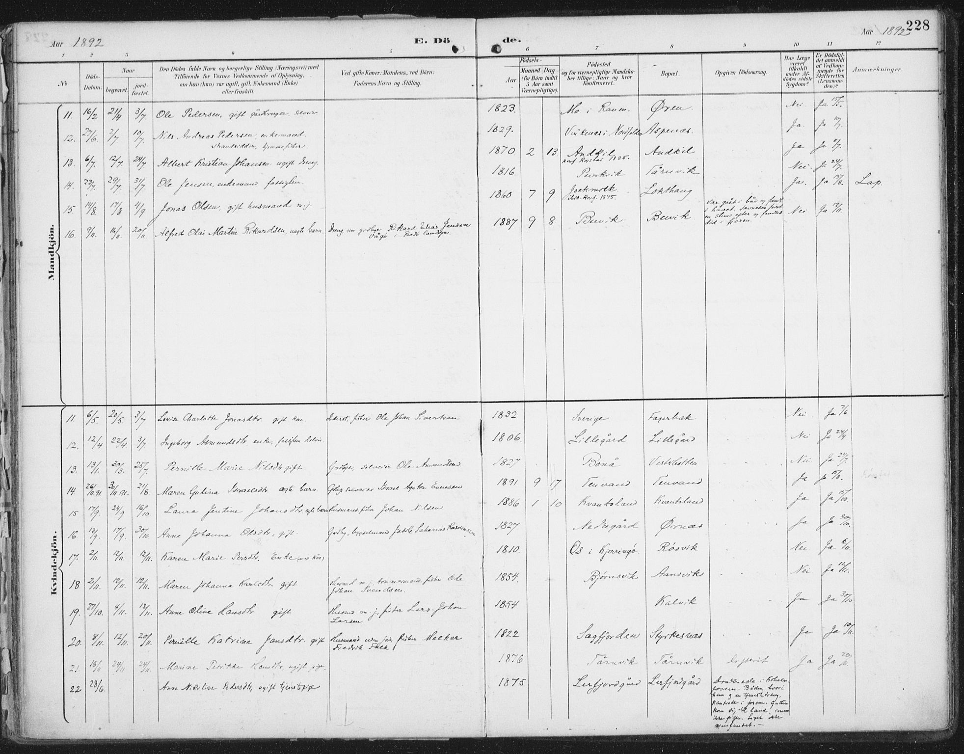 Ministerialprotokoller, klokkerbøker og fødselsregistre - Nordland, SAT/A-1459/854/L0779: Parish register (official) no. 854A02, 1892-1909, p. 228