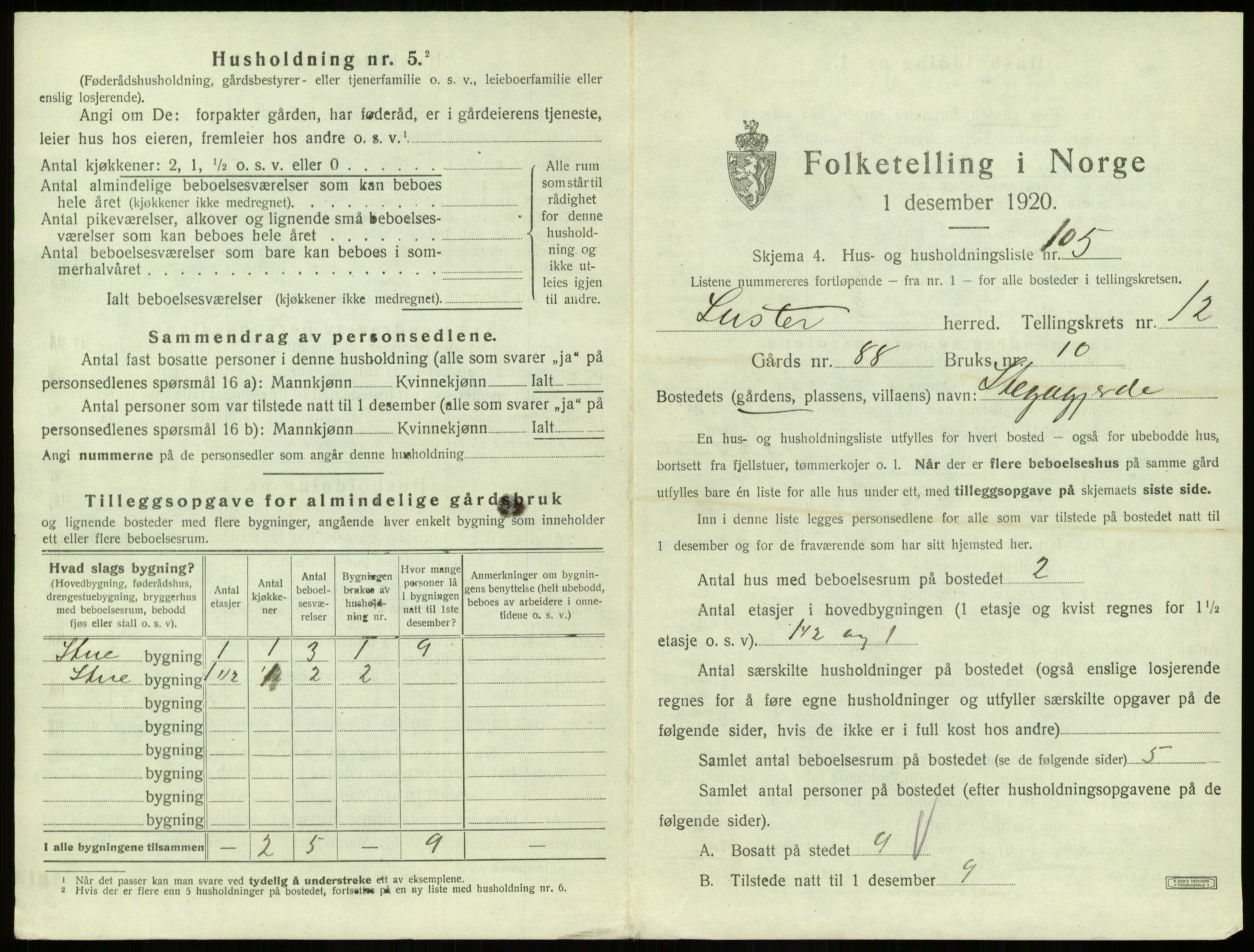 SAB, 1920 census for Luster, 1920, p. 1249