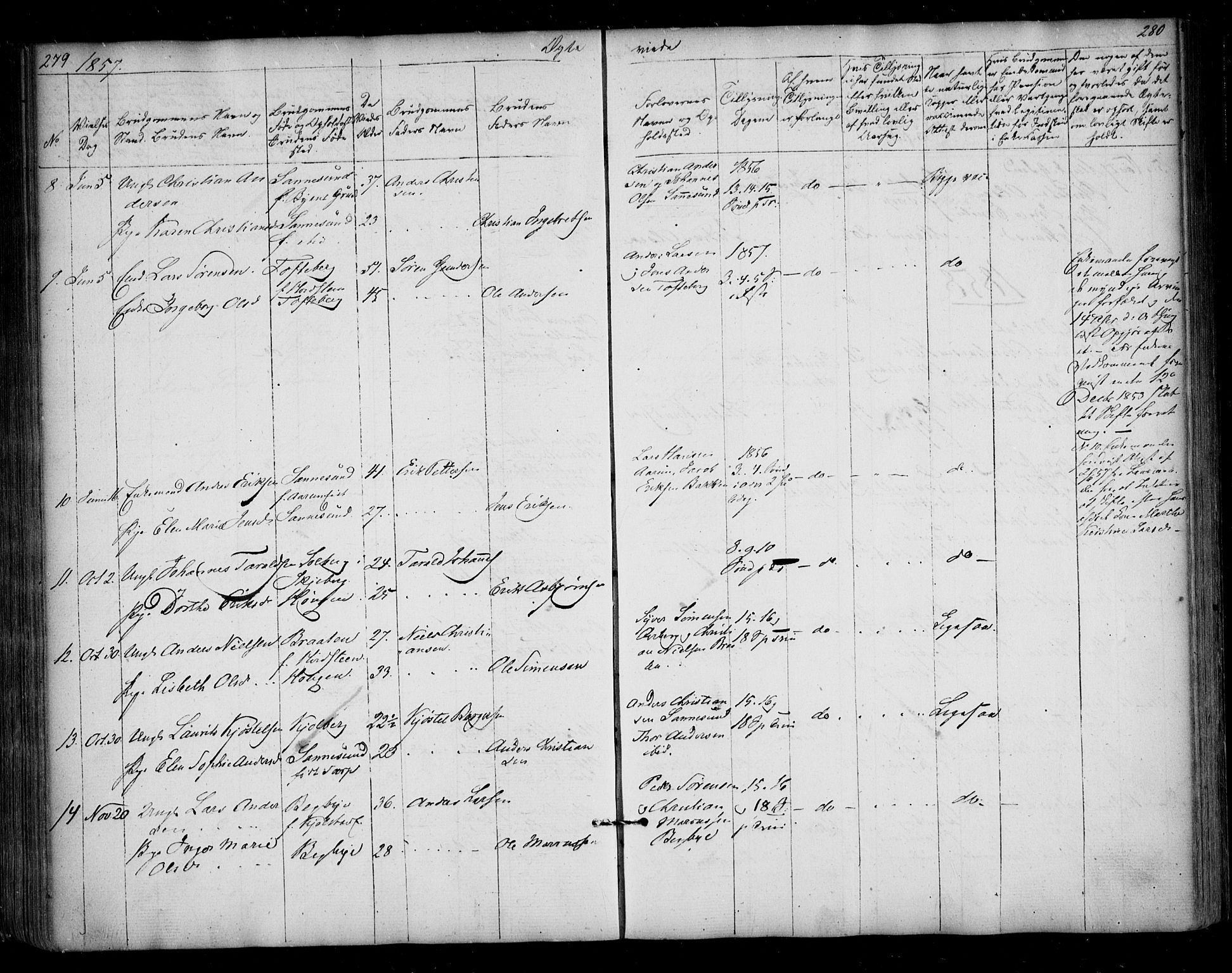 Borge prestekontor Kirkebøker, AV/SAO-A-10903/F/Fa/L0005: Parish register (official) no. I 5, 1848-1860, p. 279-280