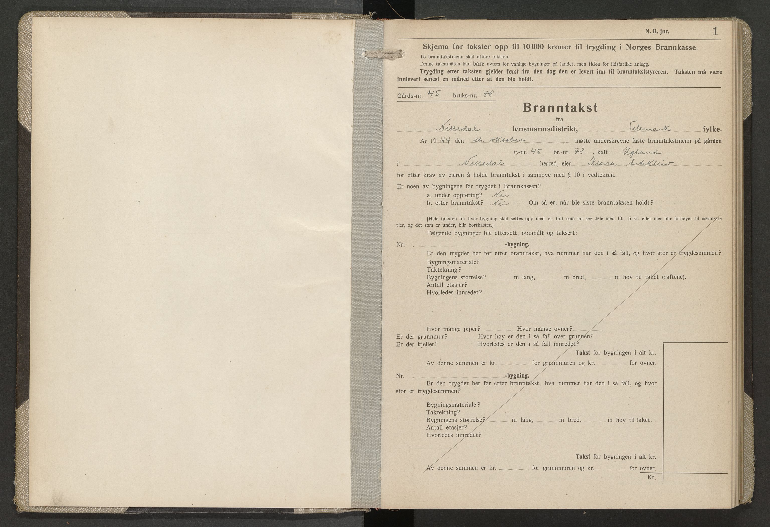 Nissedal lensmannskontor, AV/SAKO-A-565/Y/Yd/Ydb/L0006: Skjematakstprotokoll, 1944-1955