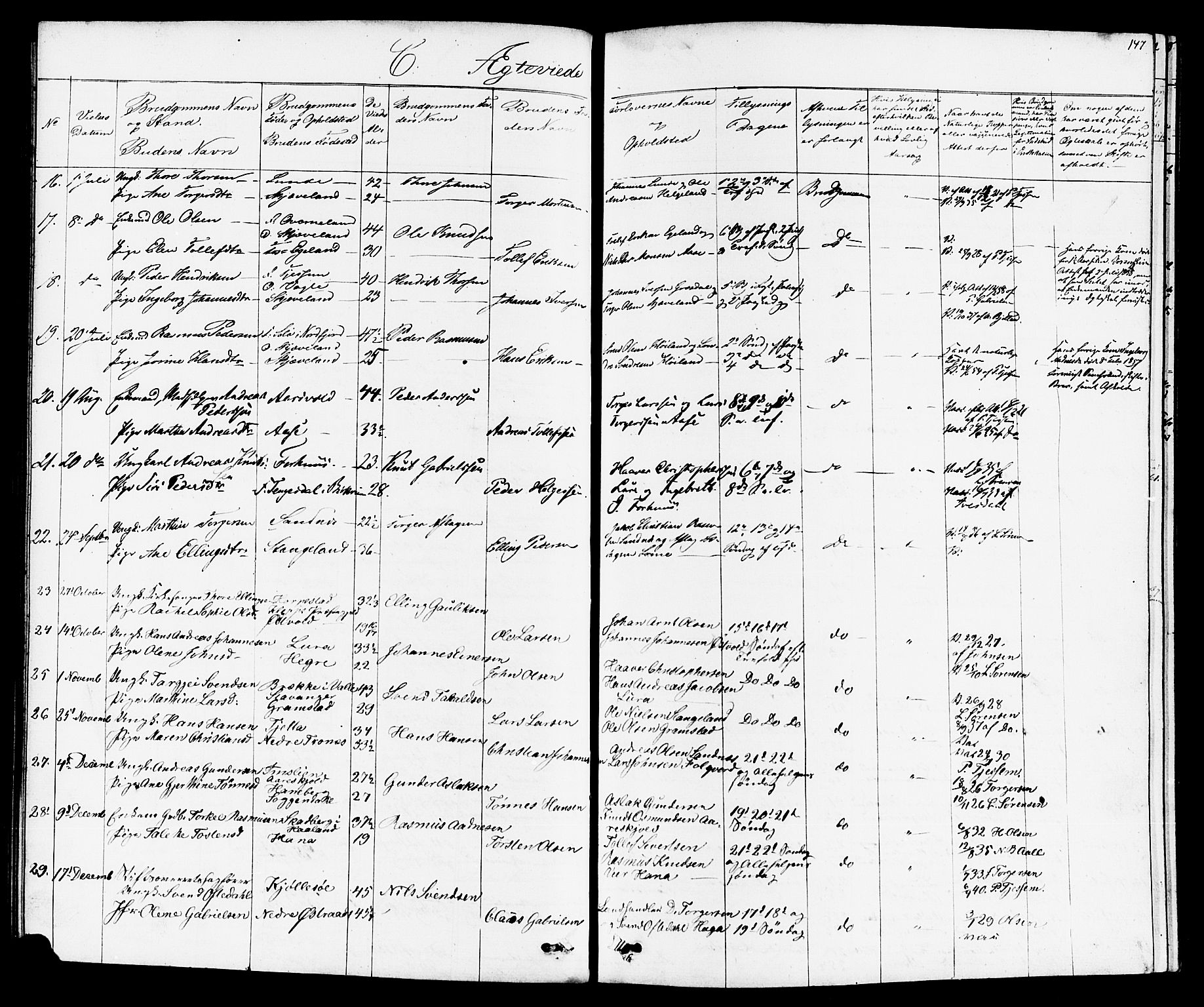Høyland sokneprestkontor, SAST/A-101799/001/30BB/L0001: Parish register (copy) no. B 1, 1854-1873, p. 147