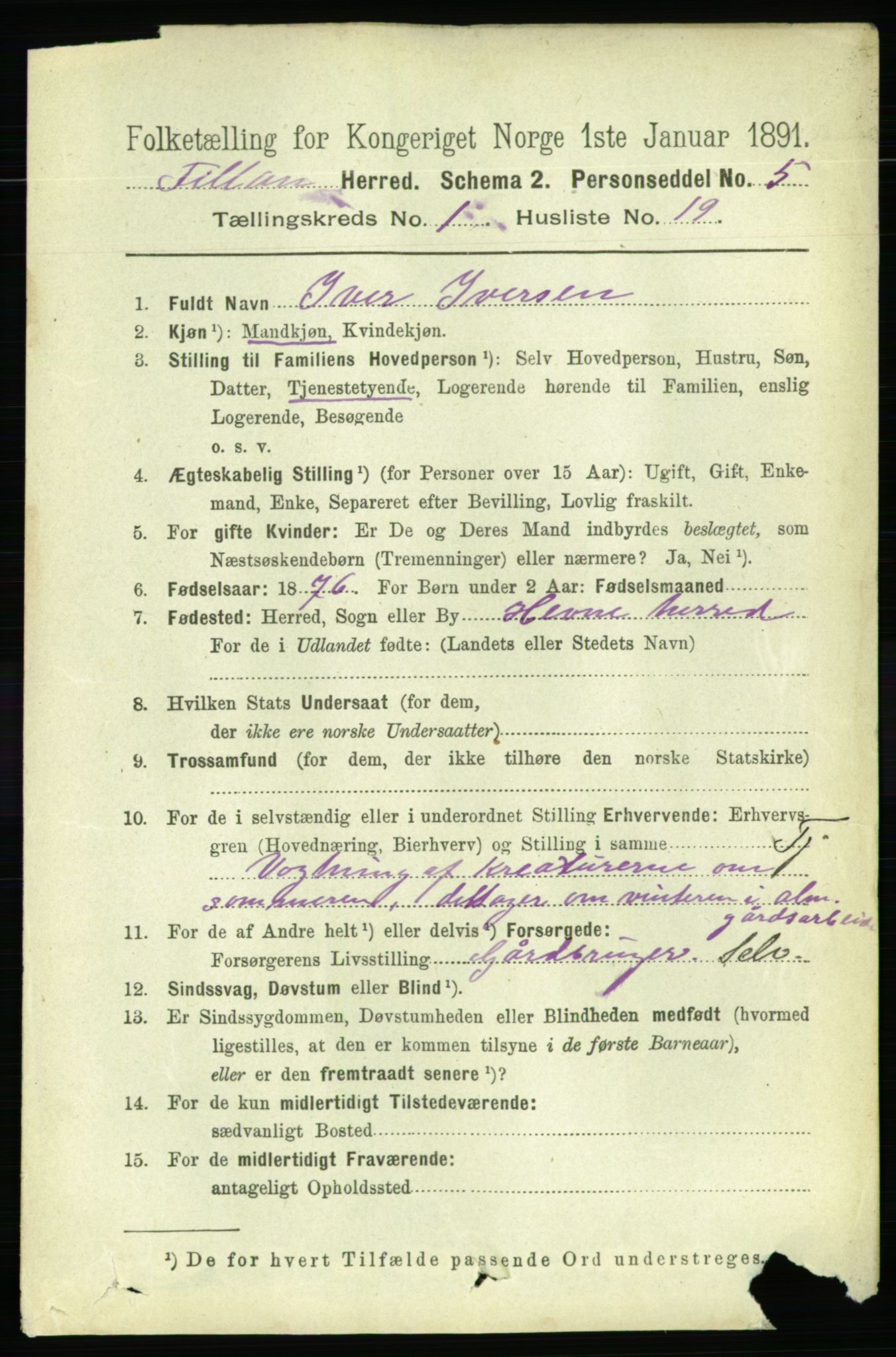 RA, 1891 census for 1616 Fillan, 1891, p. 186