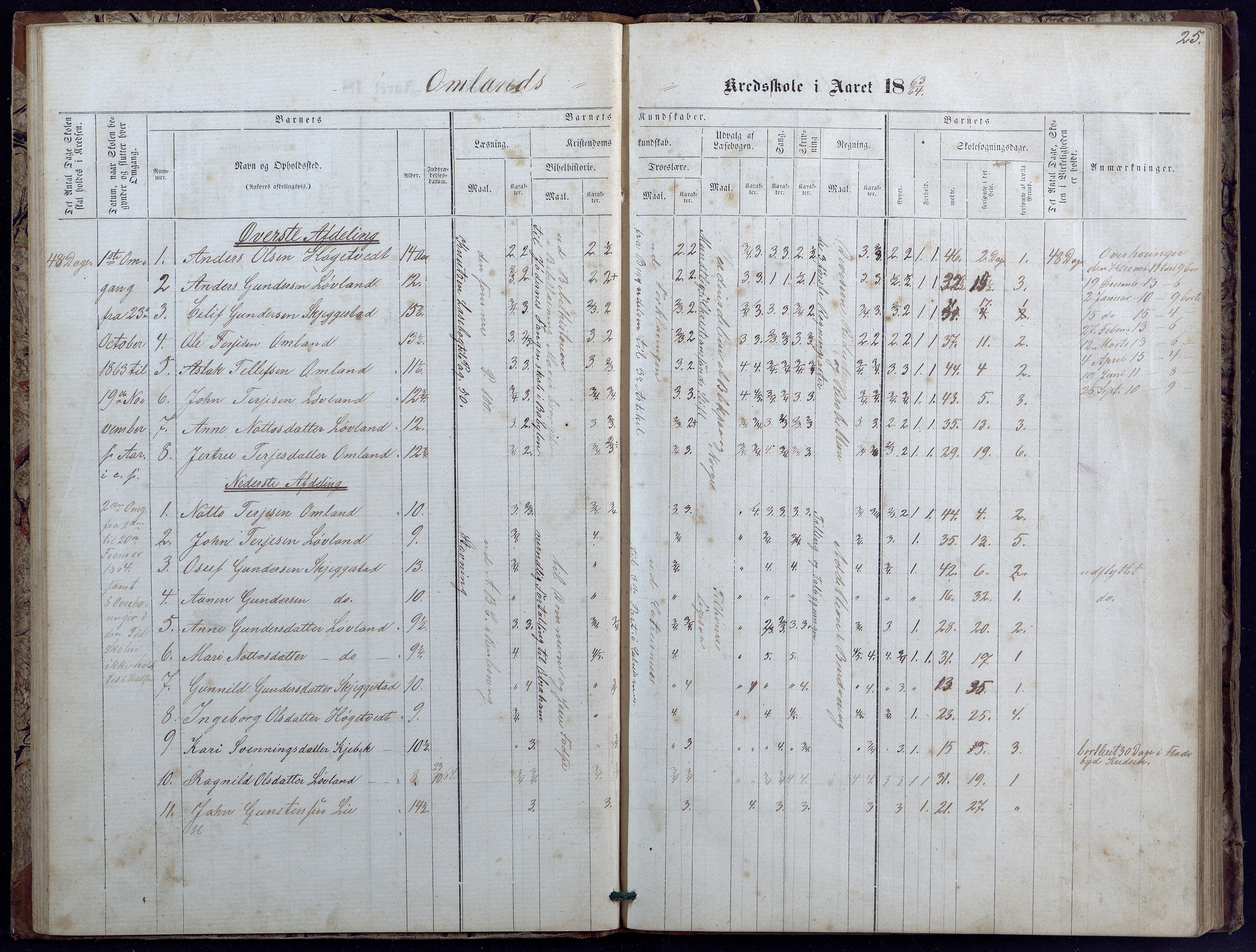 Evje kommune, Landsverk/Omland/Rosseland skolekretser, AAKS/KA0937-550d/F1/L0001: Skoleprotokoll for Landsverk, Omland, Rosseland skolekretser, 1863-1888, p. 25