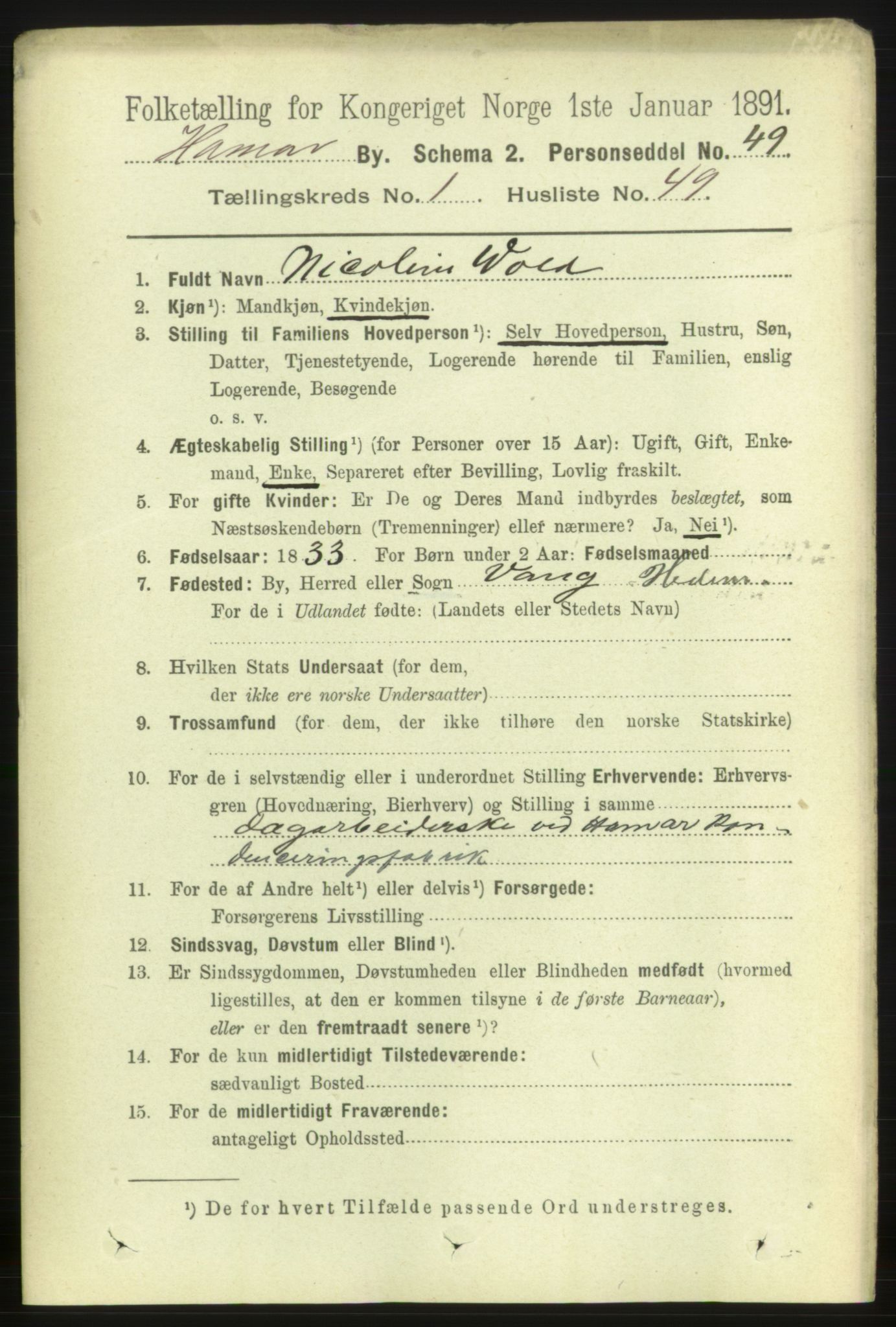 RA, 1891 census for 0401 Hamar, 1891, p. 859