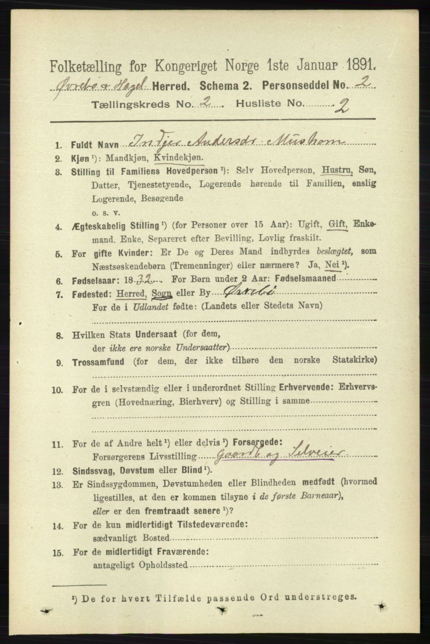 RA, 1891 census for 1016 Øvrebø og Hægeland, 1891, p. 323