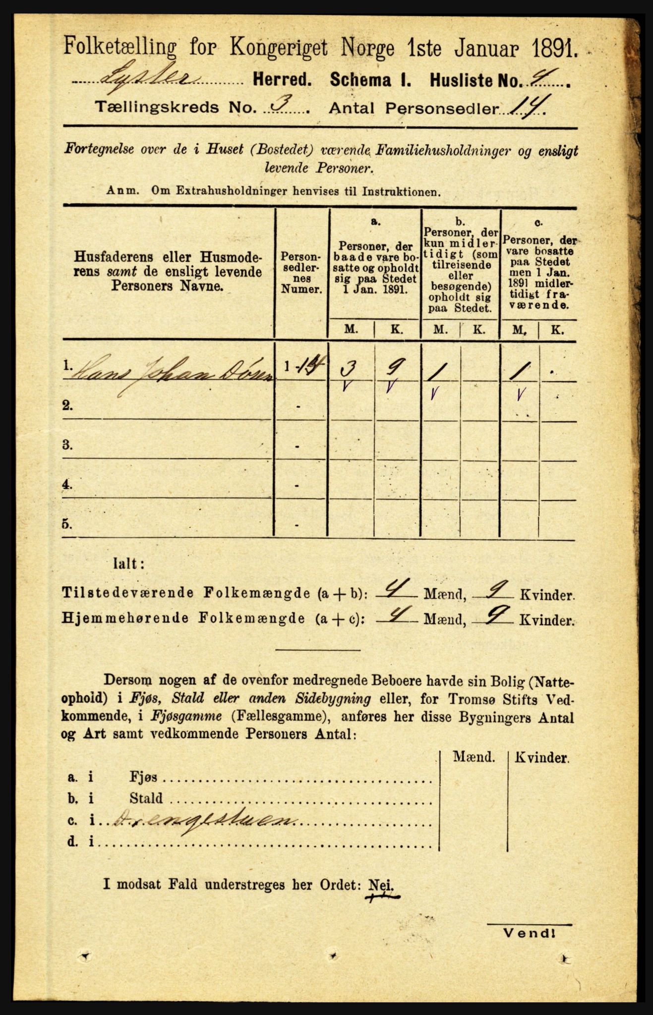 RA, 1891 census for 1426 Luster, 1891, p. 1104