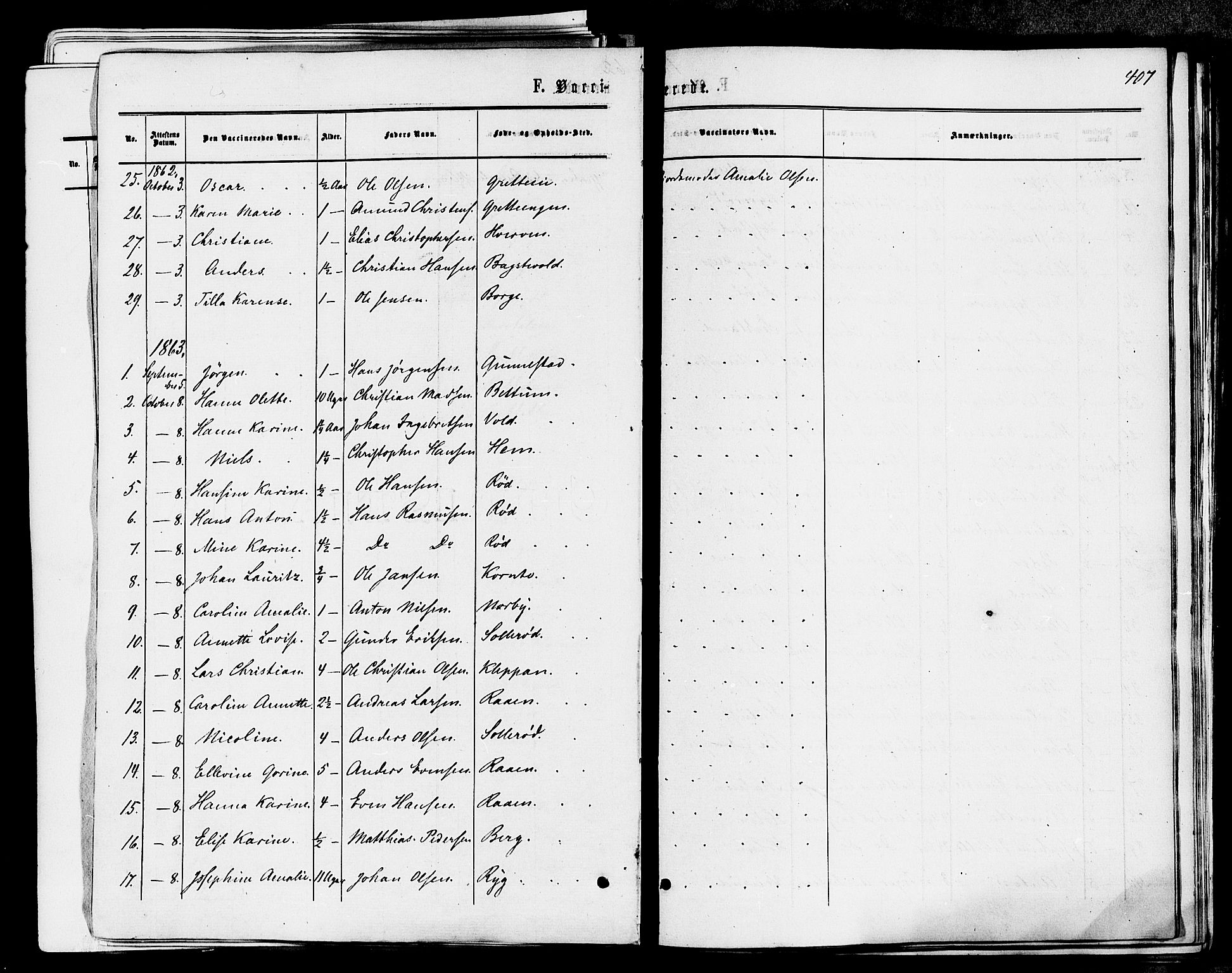 Våle kirkebøker, AV/SAKO-A-334/F/Fa/L0010: Parish register (official) no. I 10, 1861-1877, p. 407