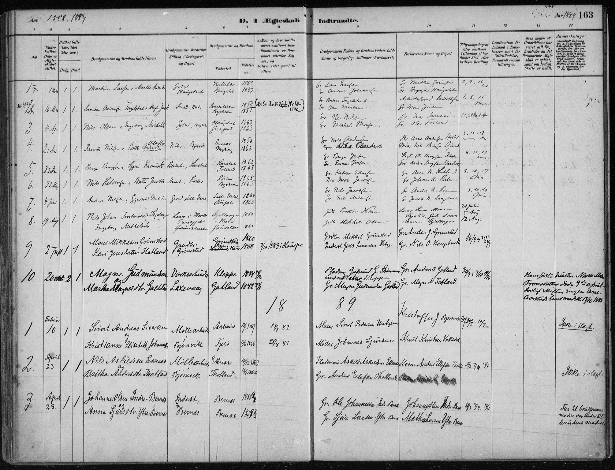 Hosanger sokneprestembete, AV/SAB-A-75801/H/Haa: Parish register (official) no. B  1, 1880-1896, p. 163