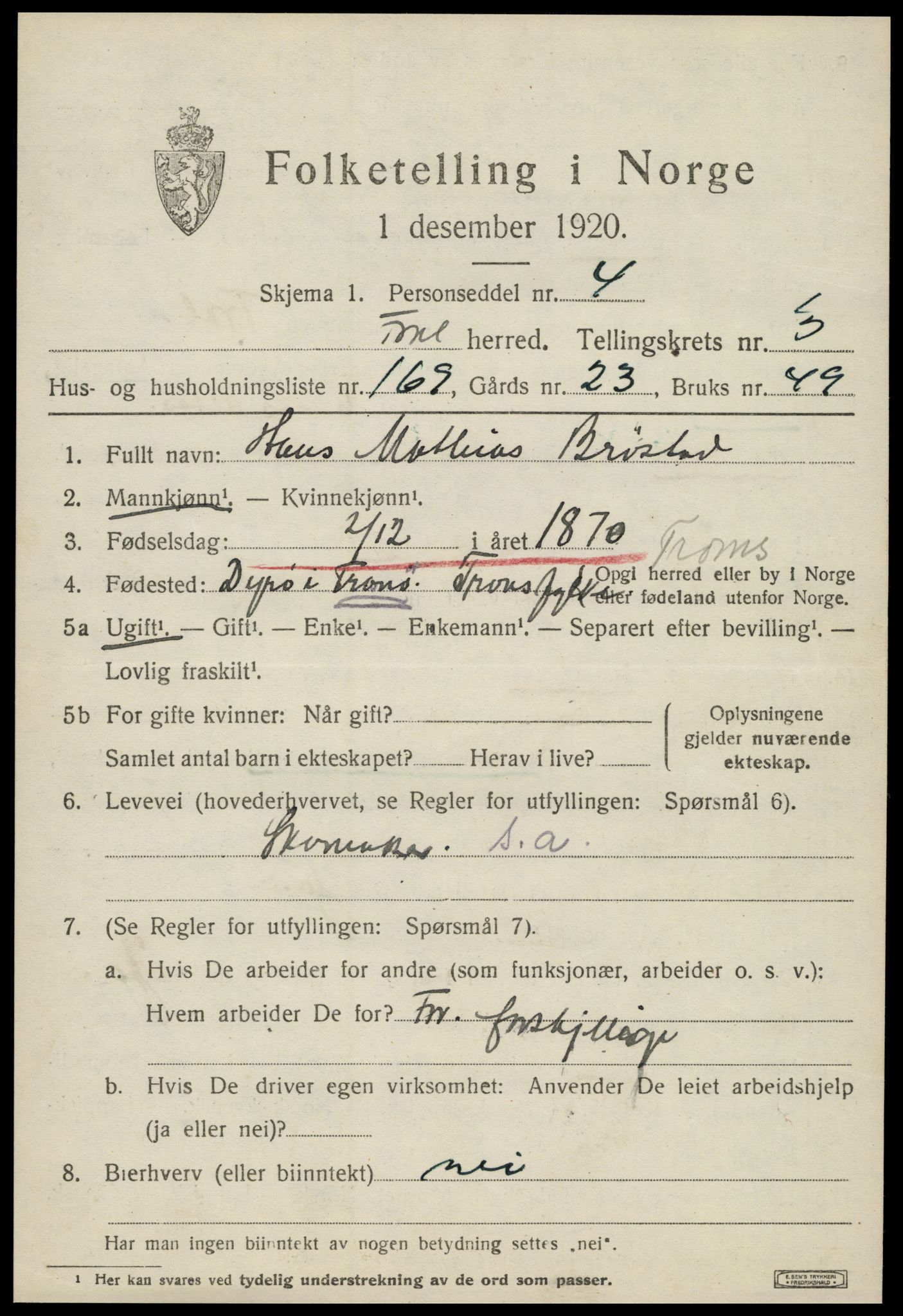 SAT, 1920 census for Frol, 1920, p. 5459