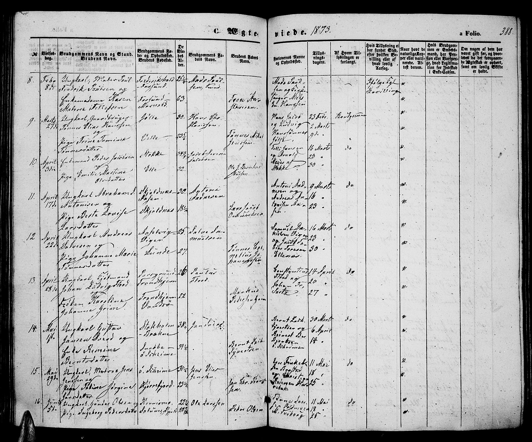 Lista sokneprestkontor, SAK/1111-0027/F/Fb/L0003: Parish register (copy) no. B 3, 1862-1877, p. 388