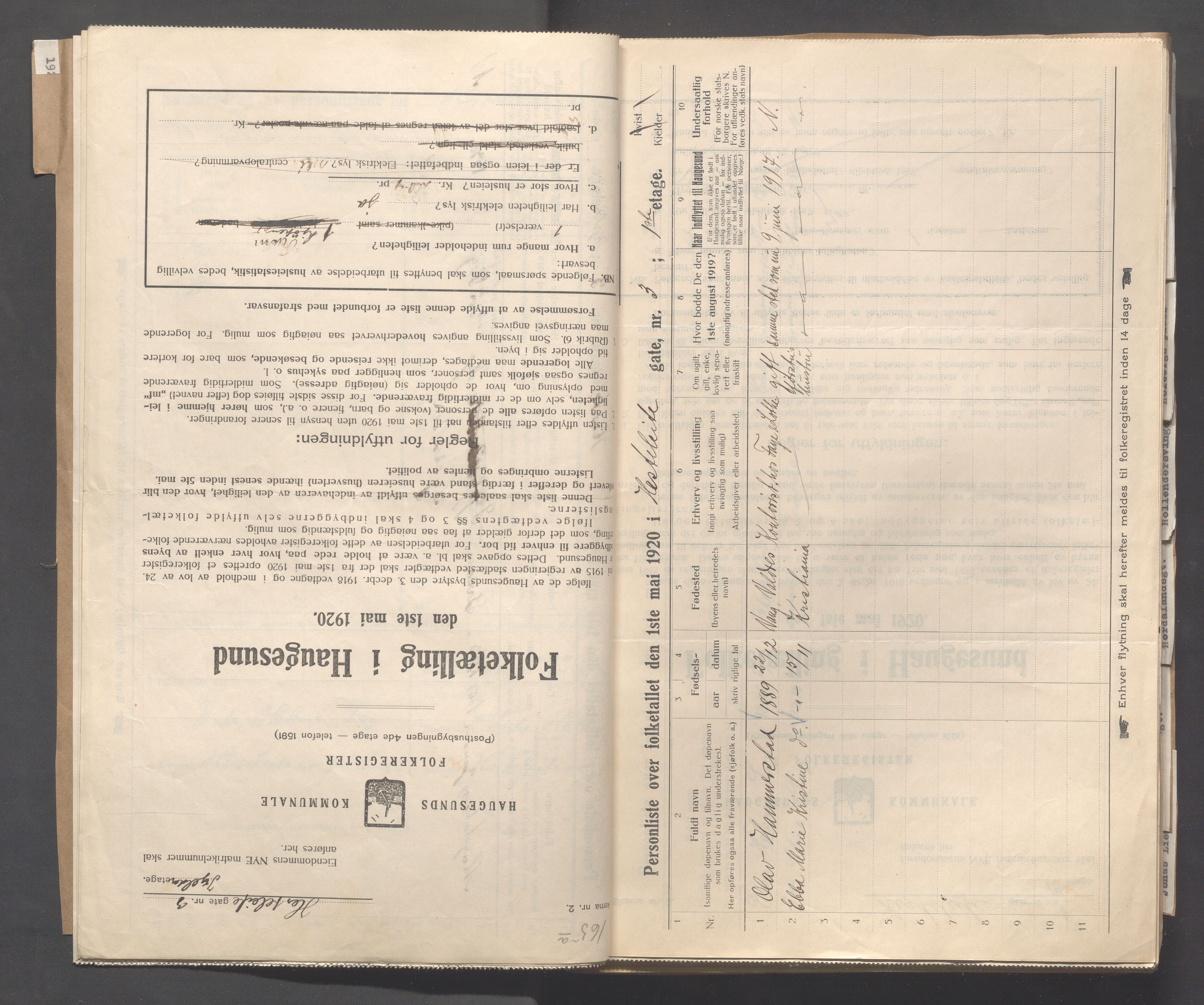 IKAR, Local census 1.5.1920 for Haugesund, 1920, p. 2101