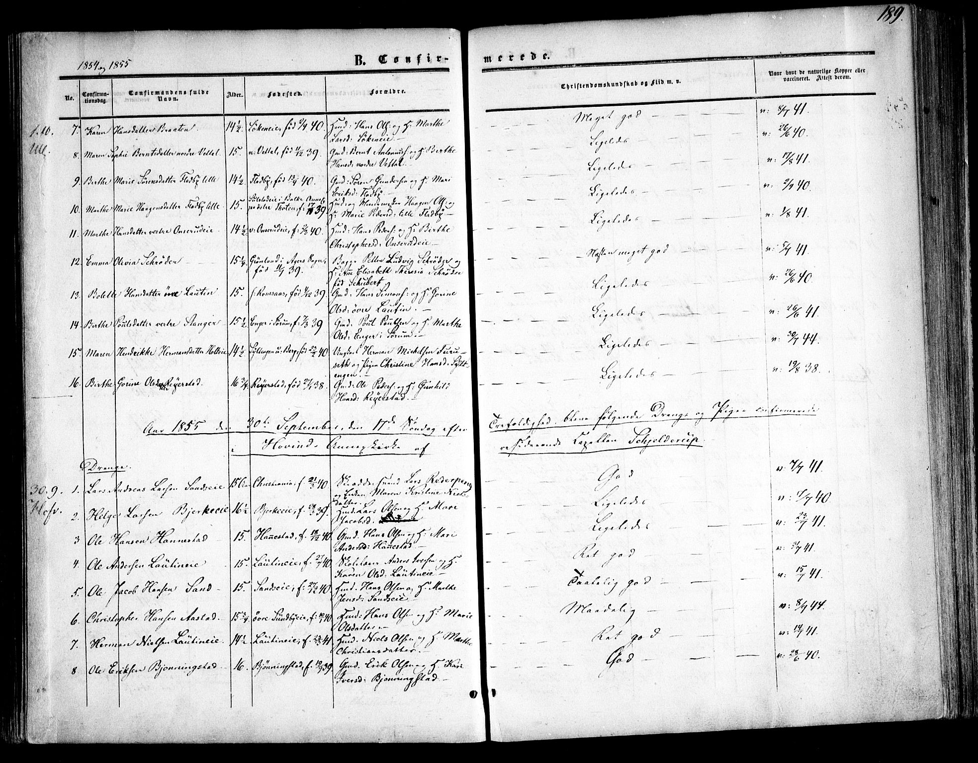 Ullensaker prestekontor Kirkebøker, SAO/A-10236a/F/Fa/L0015.a: Parish register (official) no. I 15A, 1851-1862, p. 189