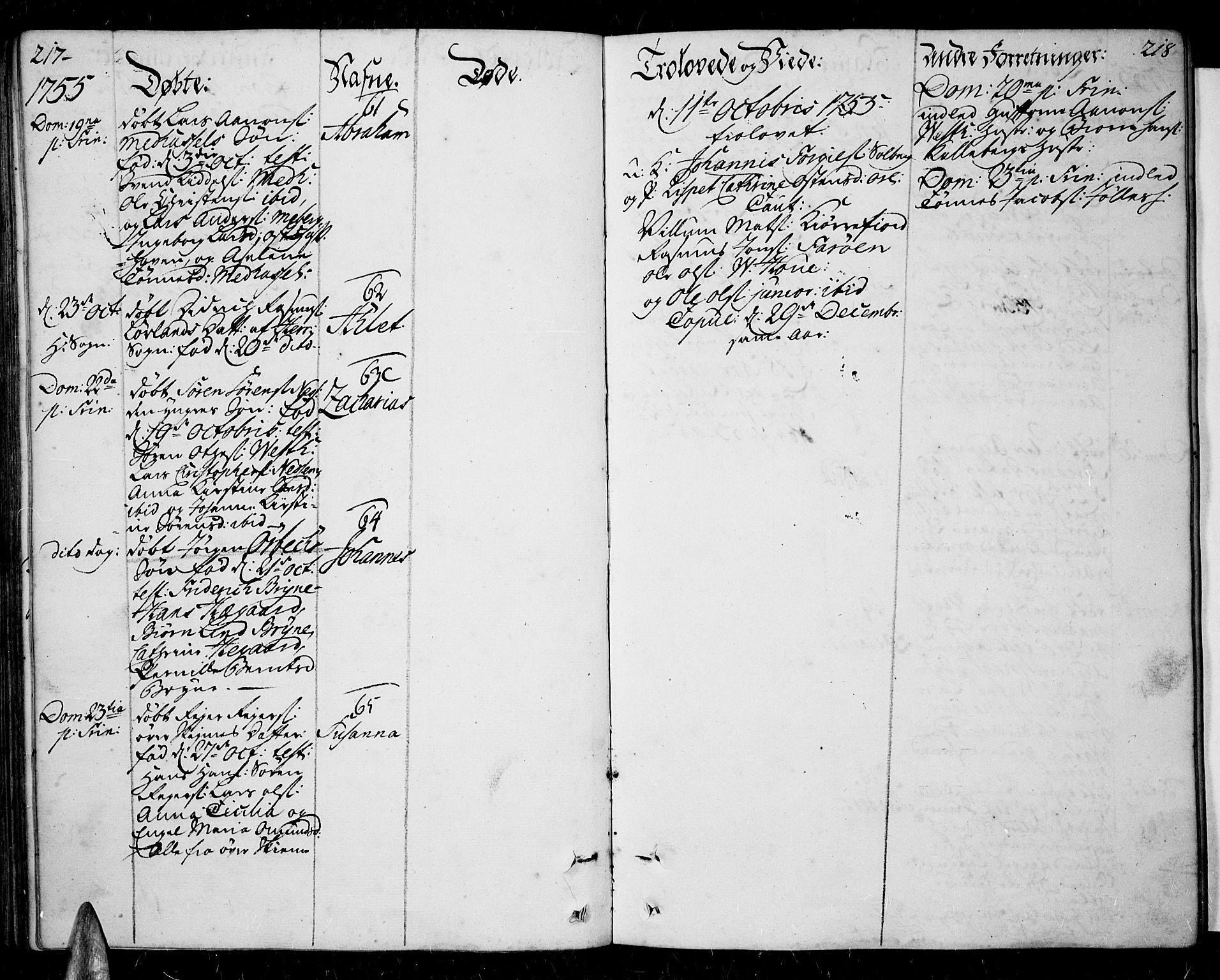 Lista sokneprestkontor, AV/SAK-1111-0027/F/Fa/L0003: Parish register (official) no. A 3 /1, 1743-1767, p. 217-218