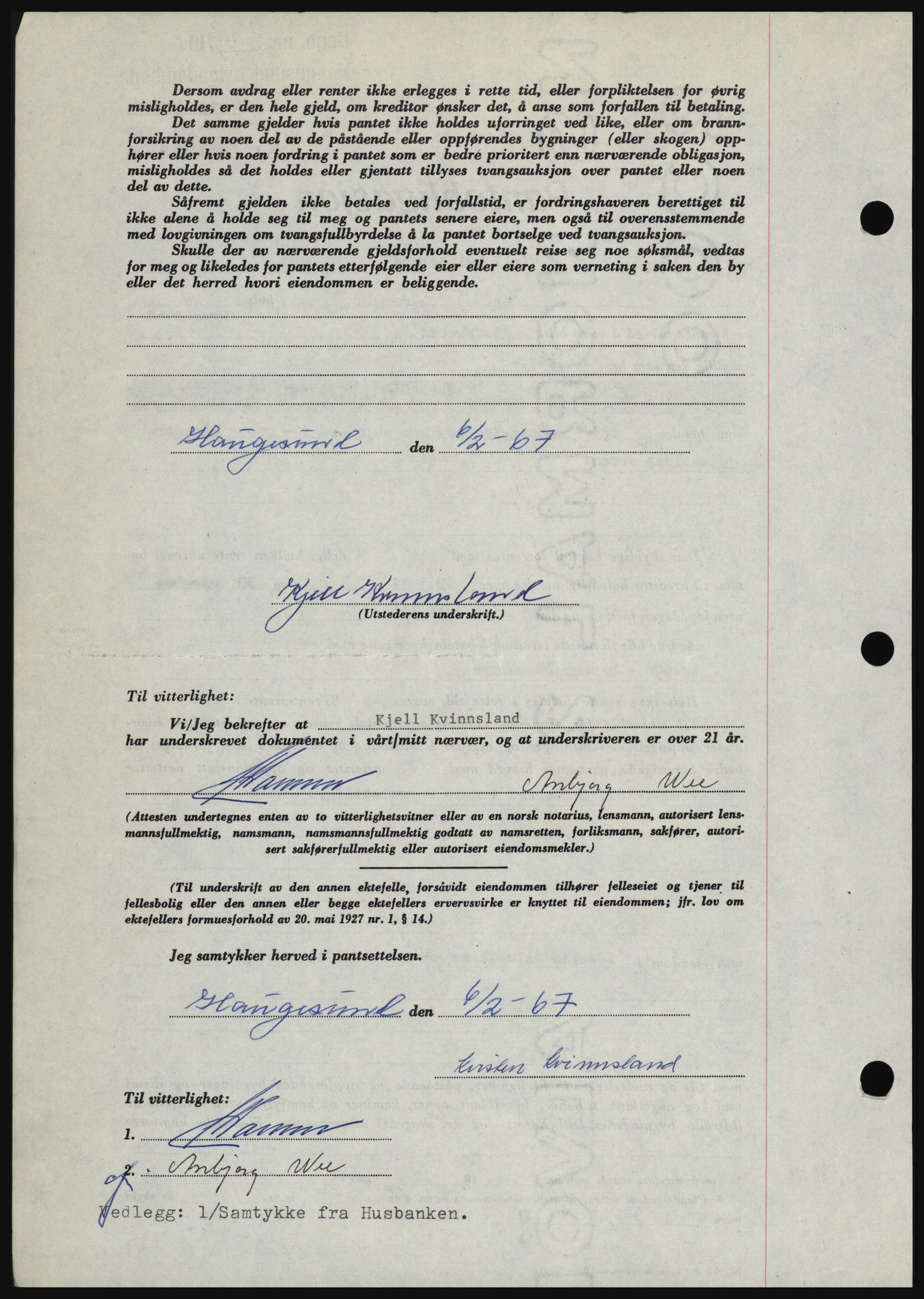 Haugesund tingrett, SAST/A-101415/01/II/IIC/L0056: Mortgage book no. B 56, 1966-1967, Diary no: : 353/1967