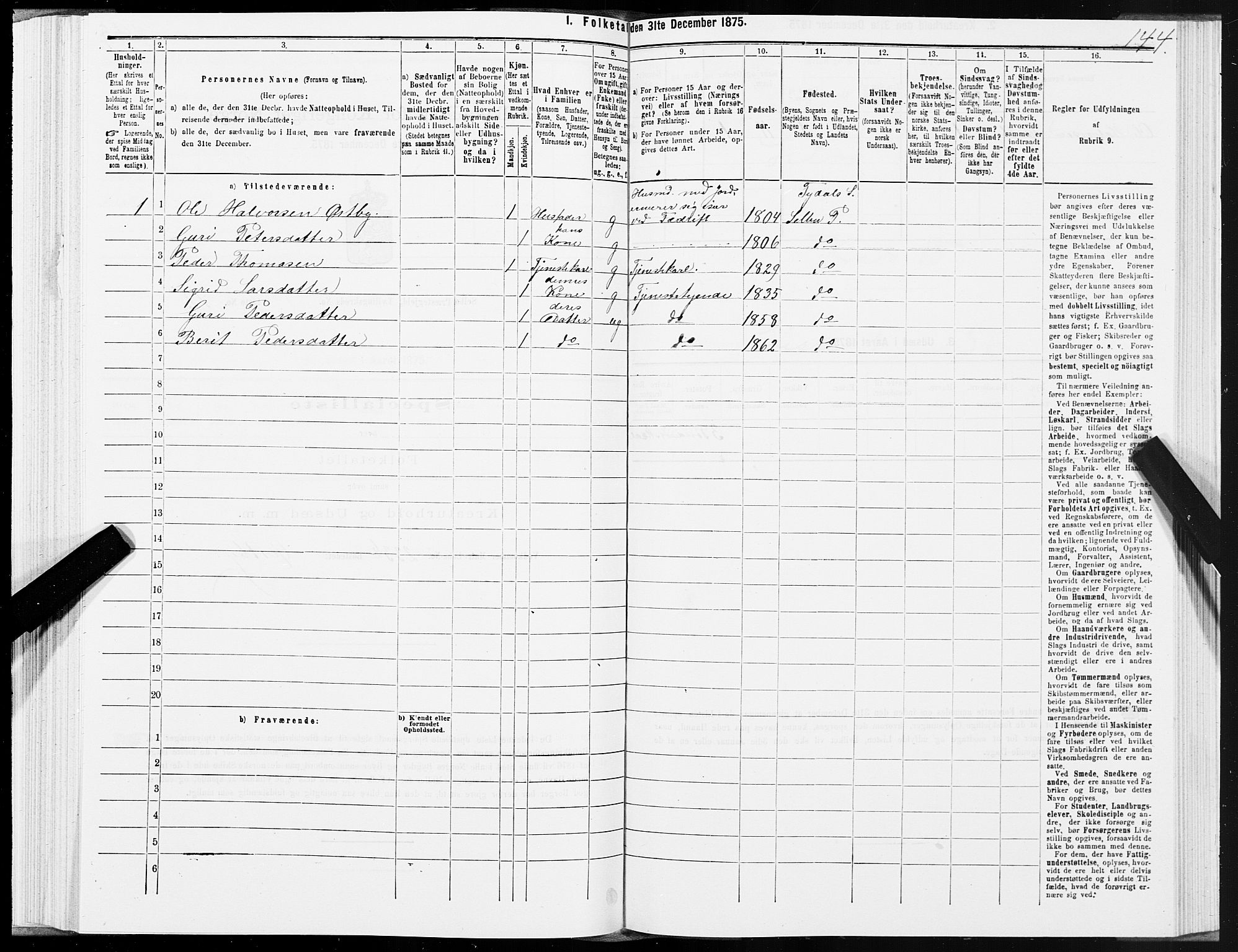 SAT, 1875 census for 1664P Selbu, 1875, p. 7144