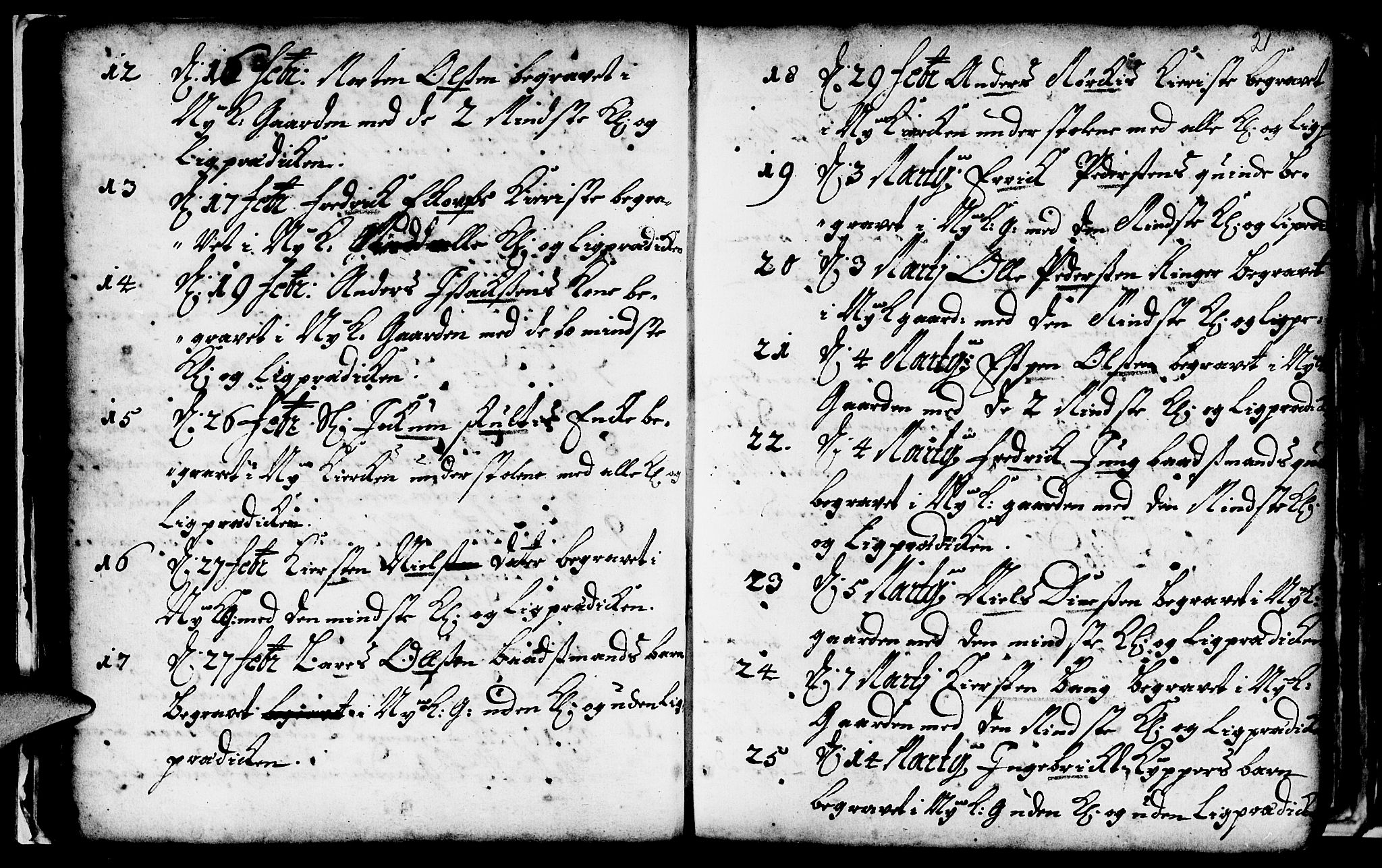 Nykirken Sokneprestembete, AV/SAB-A-77101/H/Haa/L0009: Parish register (official) no. A 9, 1689-1759, p. 21