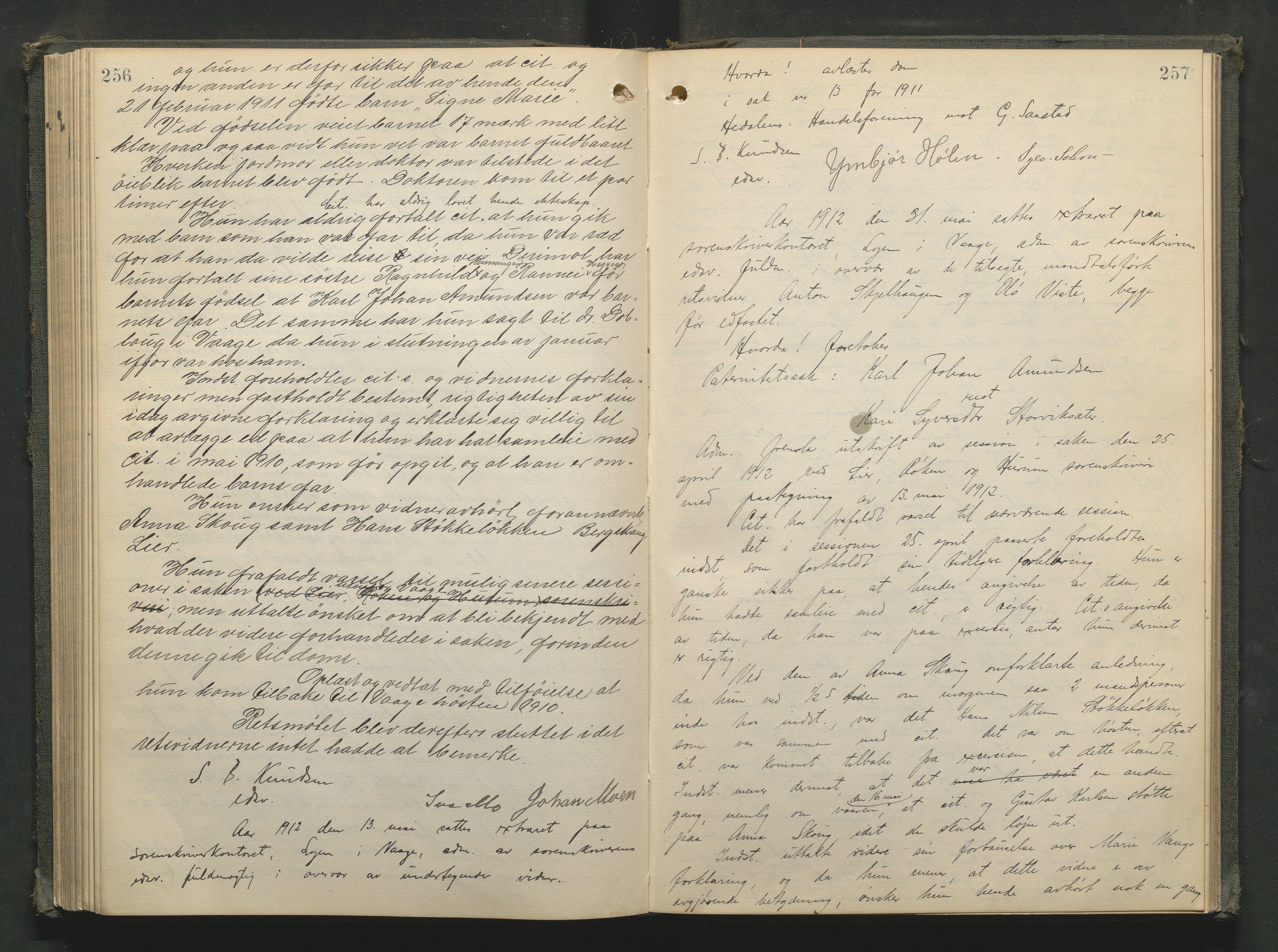 Nord-Gudbrandsdal tingrett, AV/SAH-TING-002/G/Gc/Gcb/L0008: Ekstrarettsprotokoll for åstedssaker, 1909-1913, p. 256-257