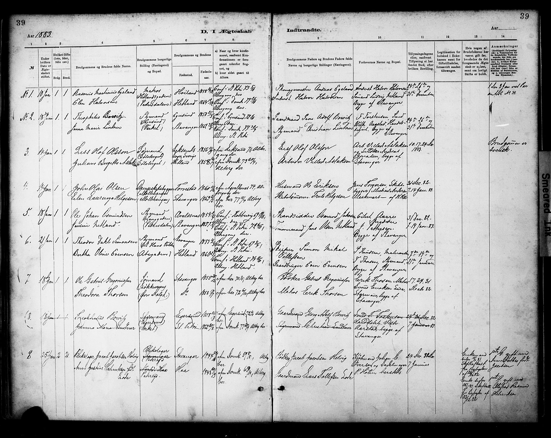 St. Petri sokneprestkontor, AV/SAST-A-101813/001/30/30BA/L0018: Parish register (official) no. A 19, 1879-1900, p. 39