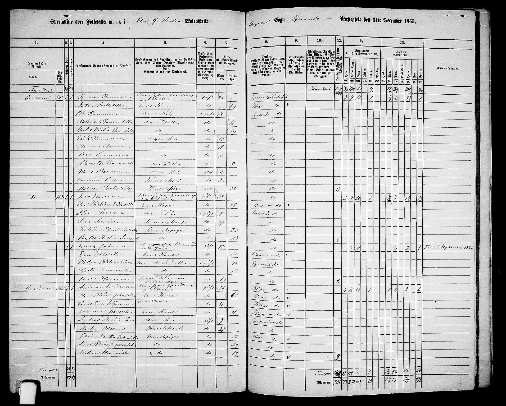 RA, 1865 census for Eigersund/Eigersund og Ogna, 1865, p. 154