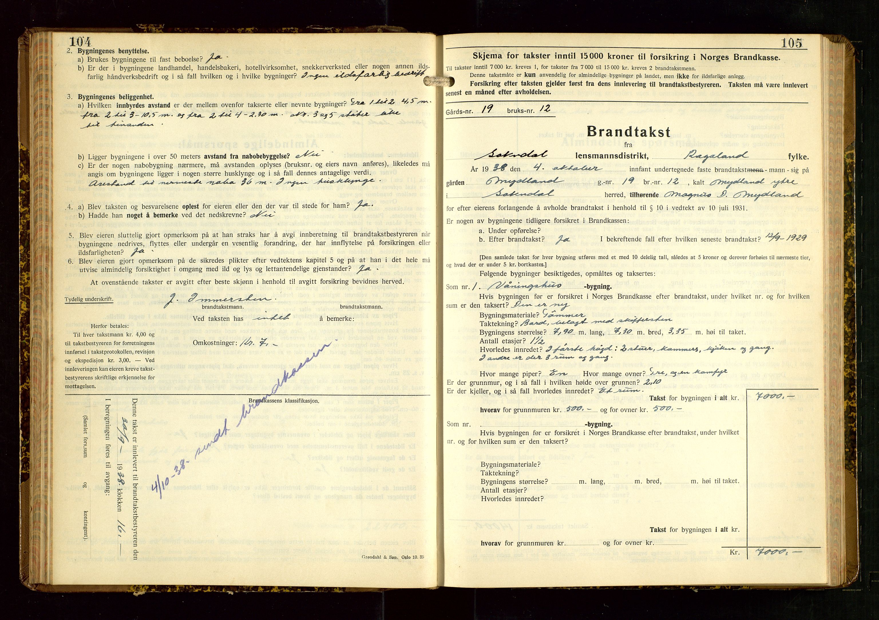 Sokndal lensmannskontor, AV/SAST-A-100417/Gob/L0008: "Brandtakst-Protokoll", 1937-1955, p. 104-105