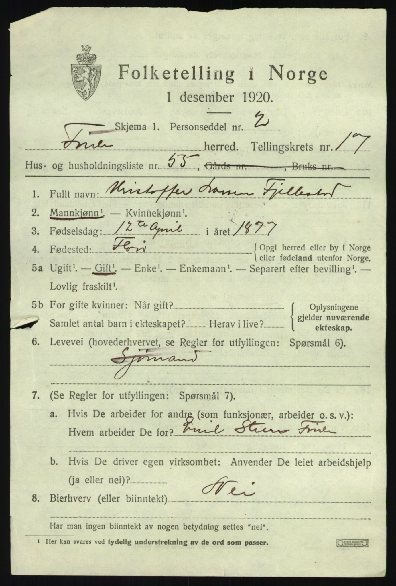 SAB, 1920 census for Førde, 1920, p. 6446