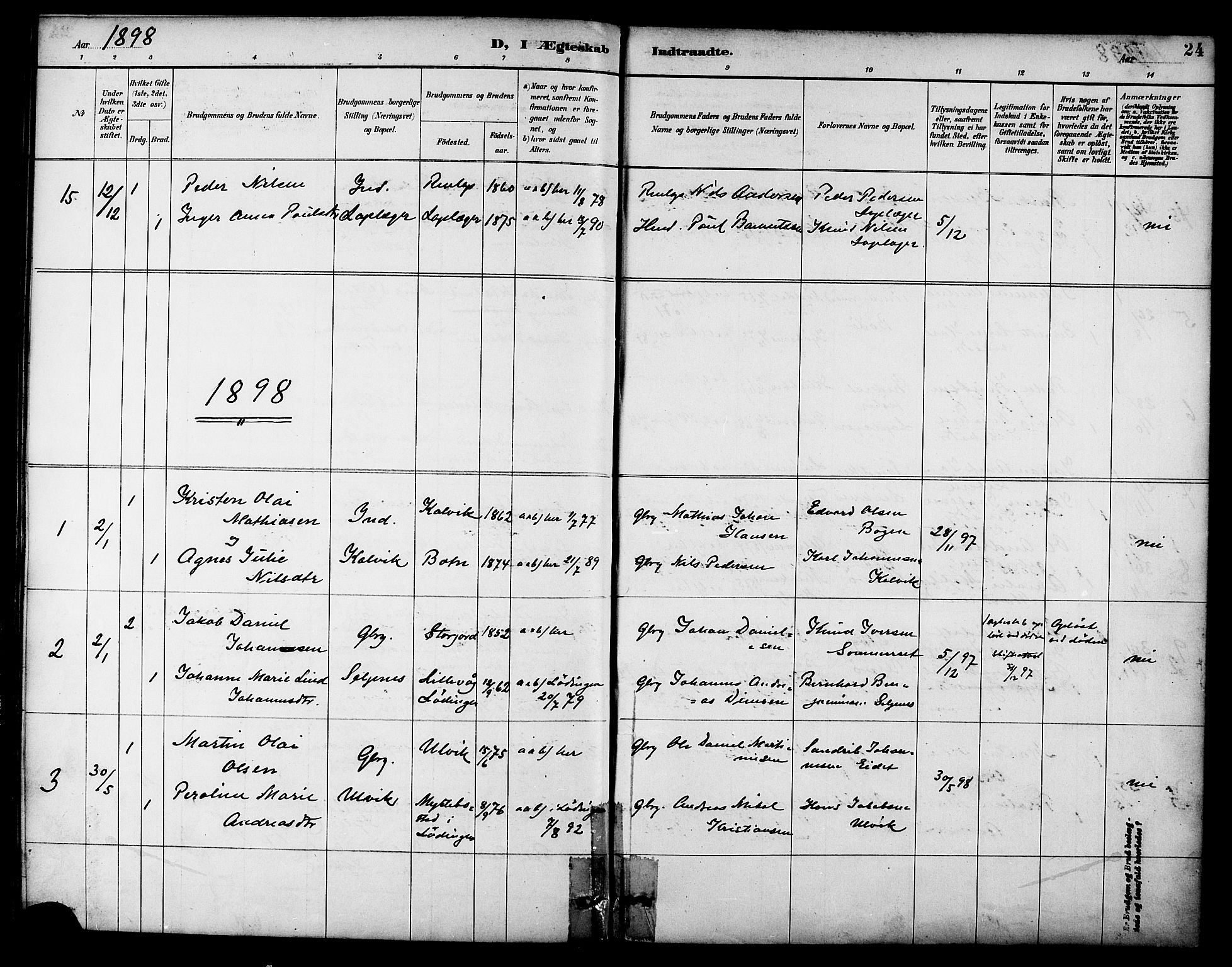 Ministerialprotokoller, klokkerbøker og fødselsregistre - Nordland, AV/SAT-A-1459/861/L0870: Parish register (official) no. 861A05, 1889-1903, p. 24