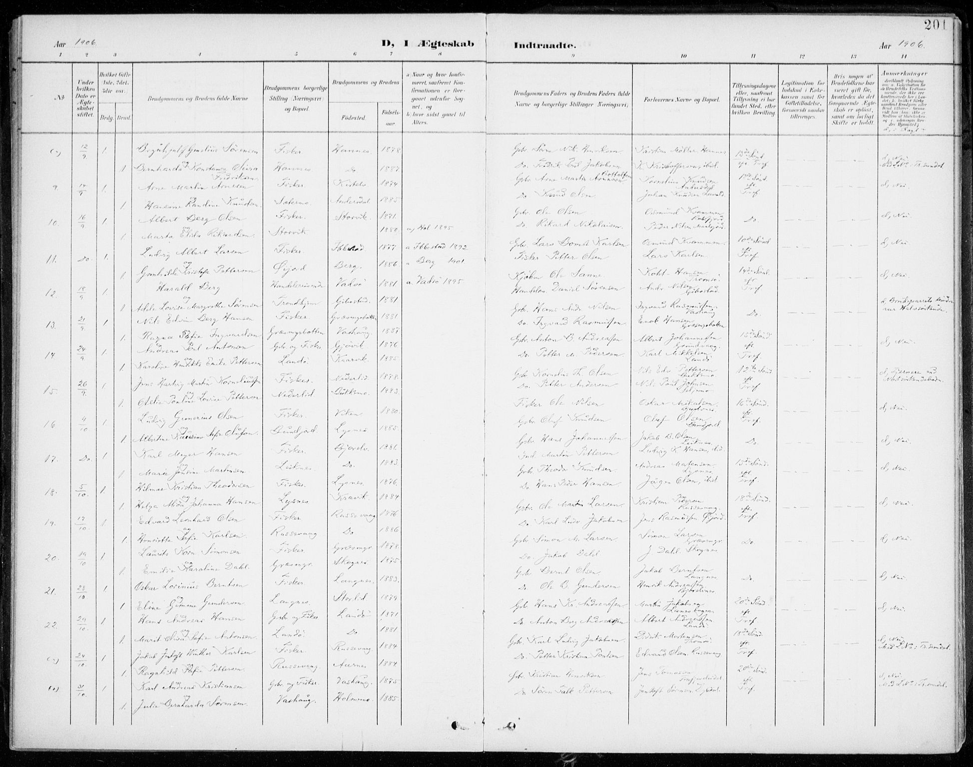 Lenvik sokneprestembete, AV/SATØ-S-1310/H/Ha/Haa/L0014kirke: Parish register (official) no. 14, 1899-1909, p. 201