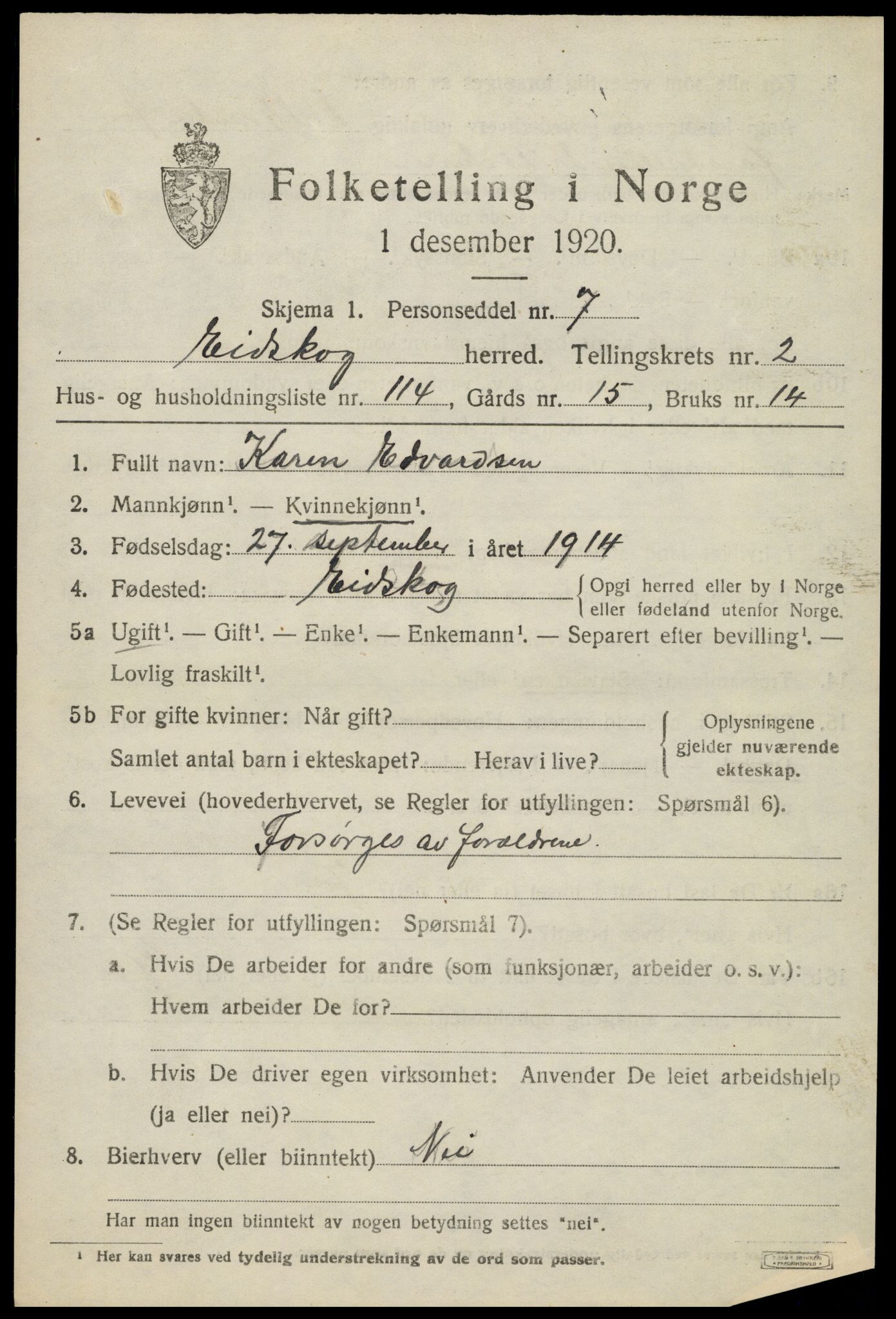 SAH, 1920 census for Eidskog, 1920, p. 4109