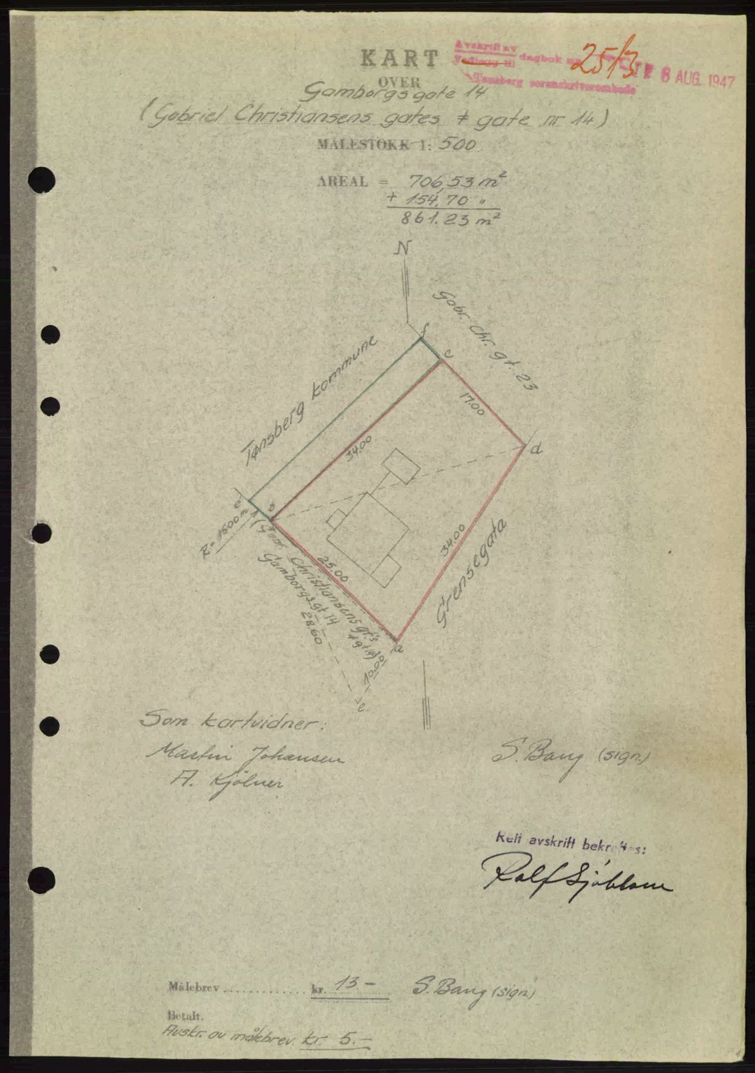 Tønsberg sorenskriveri, AV/SAKO-A-130/G/Ga/Gaa/L0022: Mortgage book no. A22, 1947-1947, Diary no: : 2513/1947