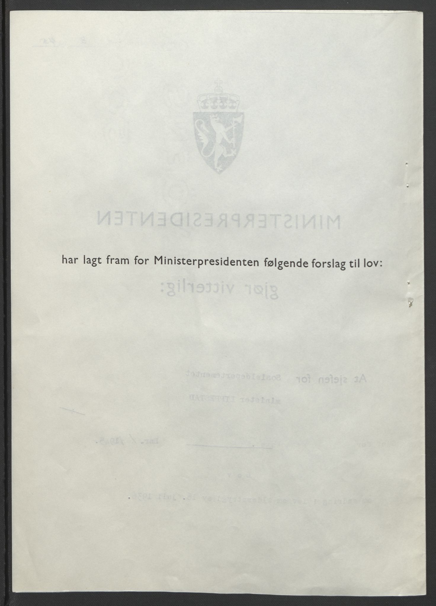 NS-administrasjonen 1940-1945 (Statsrådsekretariatet, de kommisariske statsråder mm), AV/RA-S-4279/D/Db/L0101/0001: -- / Lover og vedtak, 1945, p. 4