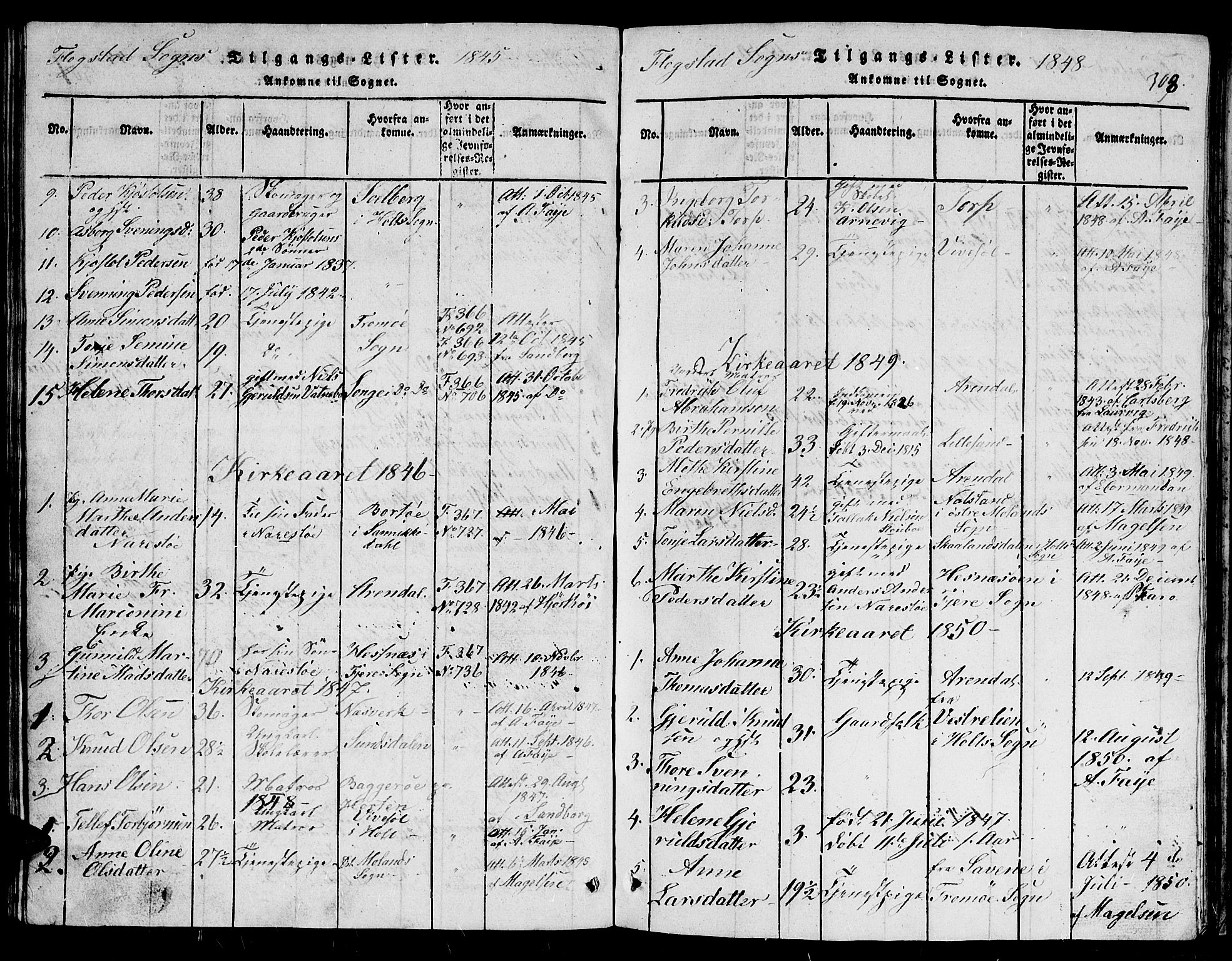 Dypvåg sokneprestkontor, AV/SAK-1111-0007/F/Fb/Fbb/L0001: Parish register (copy) no. B 1, 1816-1850, p. 308