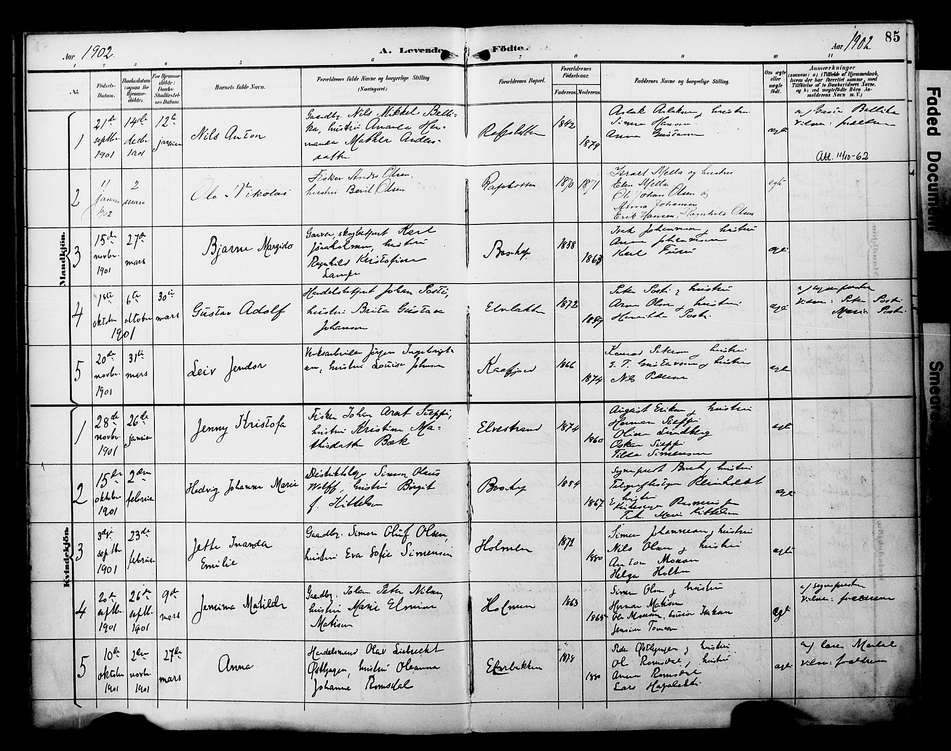Alta sokneprestkontor, SATØ/S-1338/H/Ha/L0003.kirke: Parish register (official) no. 3, 1892-1904, p. 85