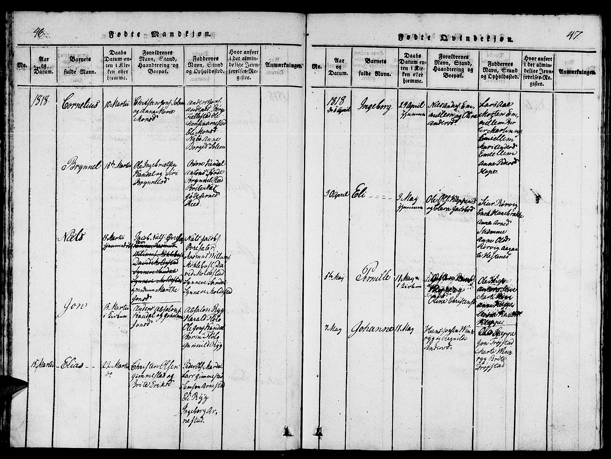 Gloppen sokneprestembete, SAB/A-80101/H/Hab/Haba/L0001: Parish register (copy) no. A 1, 1816-1827, p. 46-47