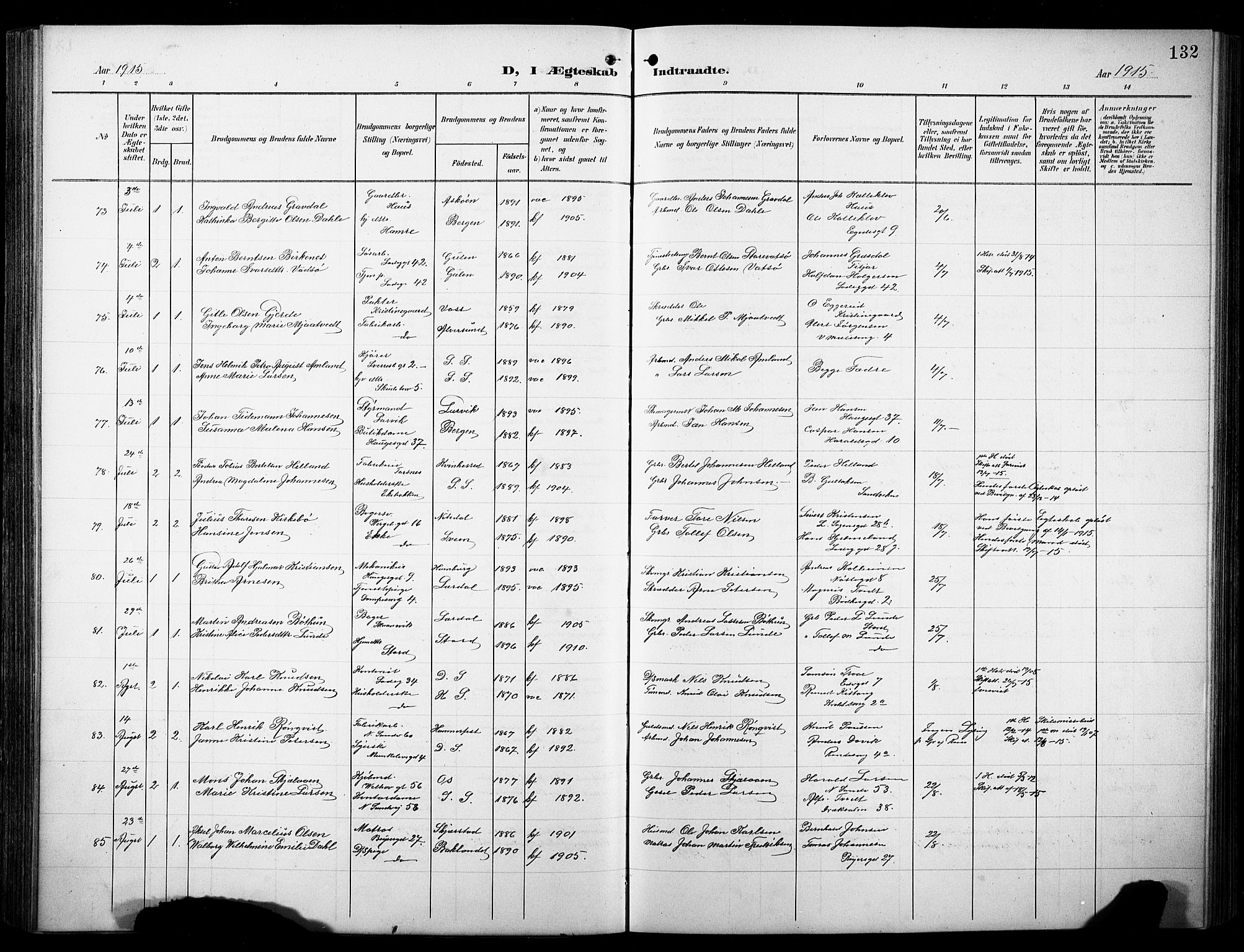 Sandviken Sokneprestembete, AV/SAB-A-77601/H/Hb/L0014: Parish register (copy) no. D 1, 1902-1929, p. 132