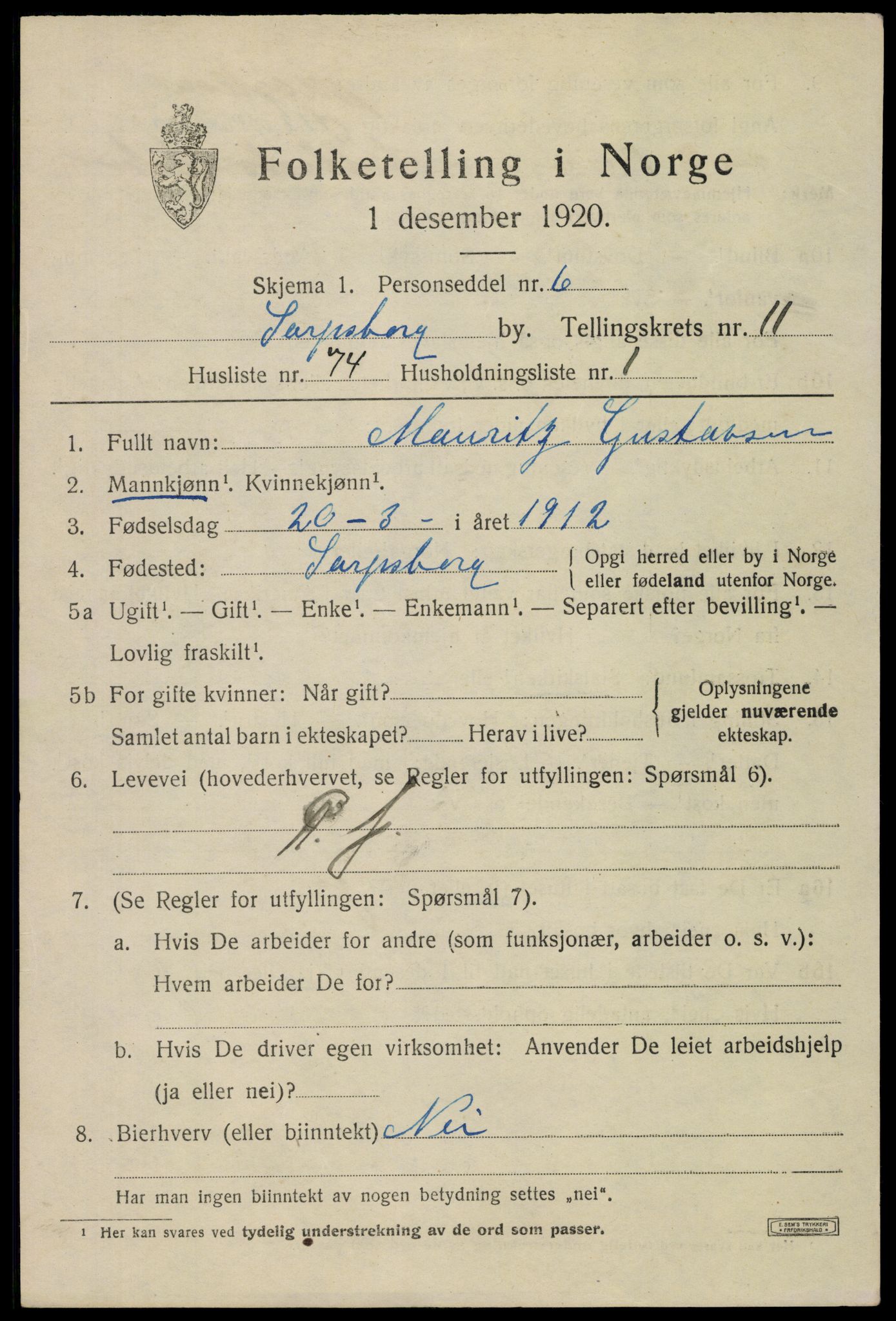 SAO, 1920 census for Sarpsborg, 1920, p. 24376