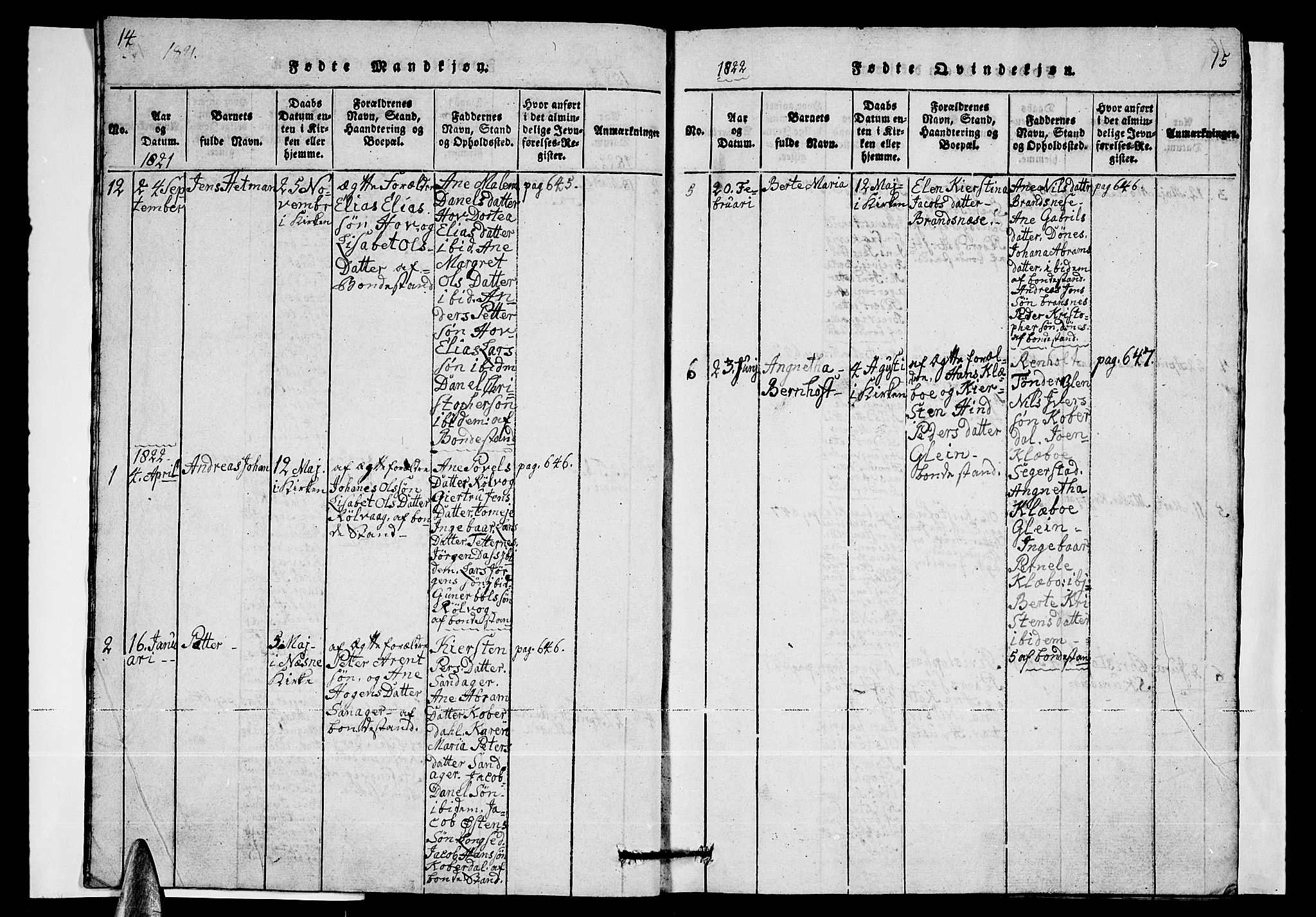 Ministerialprotokoller, klokkerbøker og fødselsregistre - Nordland, SAT/A-1459/835/L0529: Parish register (copy) no. 835C01, 1820-1828, p. 14-15