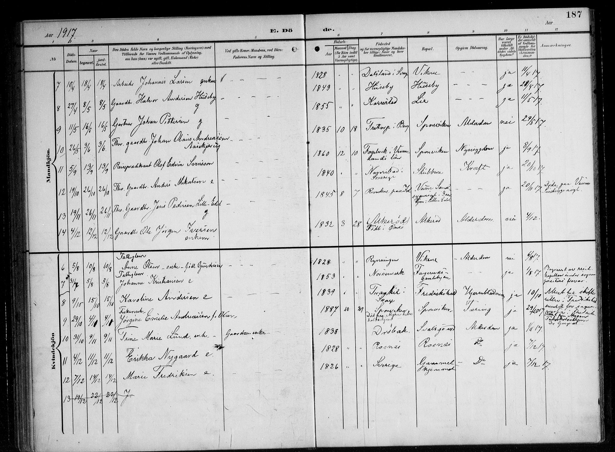 Berg prestekontor Kirkebøker, AV/SAO-A-10902/F/Fa/L0008: Parish register (official) no. I 8, 1902-1920, p. 187