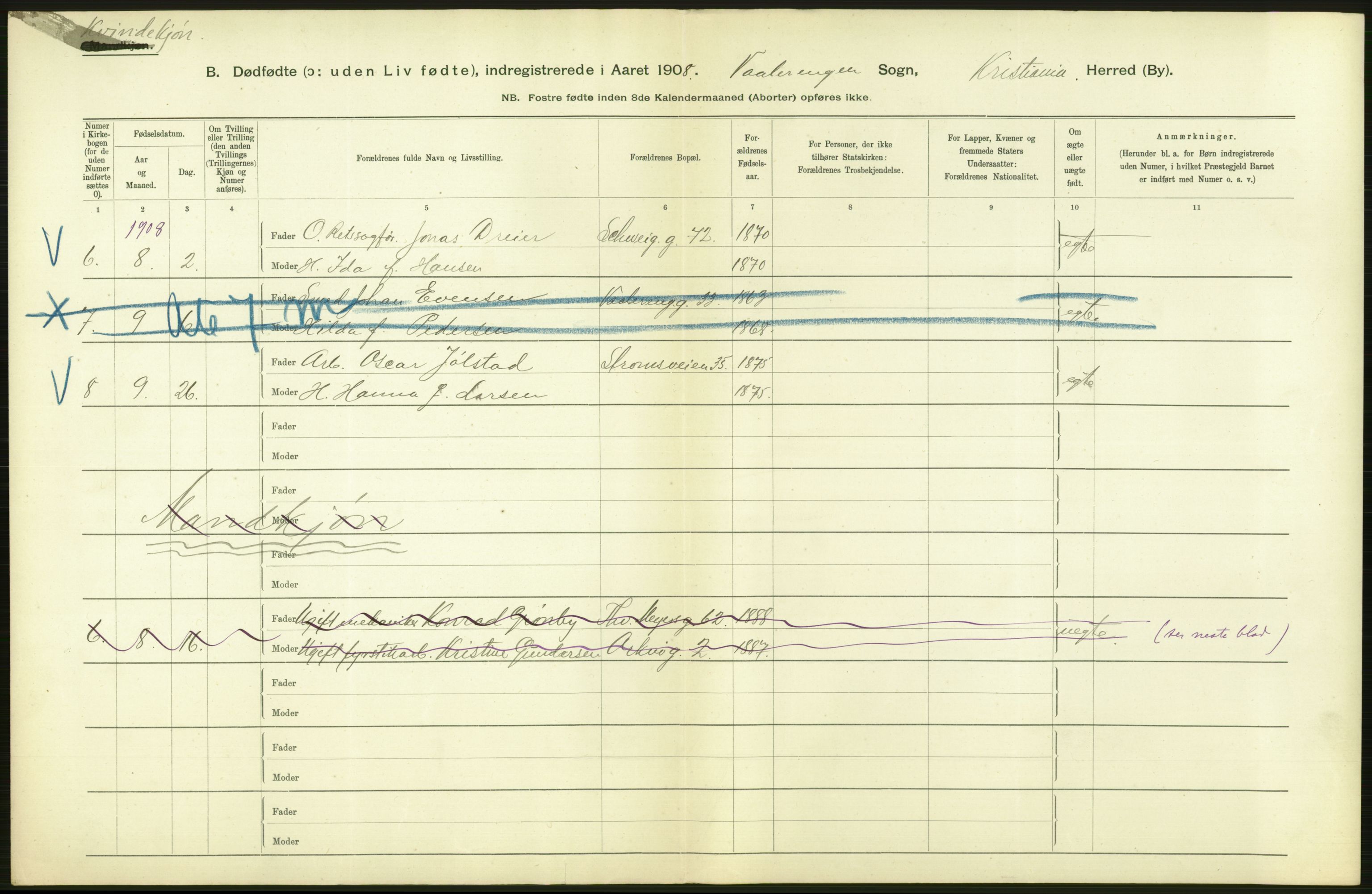 Statistisk sentralbyrå, Sosiodemografiske emner, Befolkning, AV/RA-S-2228/D/Df/Dfa/Dfaf/L0009: Kristiania: Døde, dødfødte., 1908, p. 464