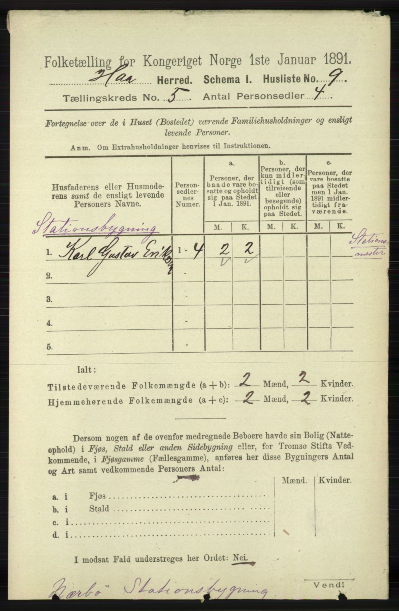 RA, 1891 census for 1119 Hå, 1891, p. 1295