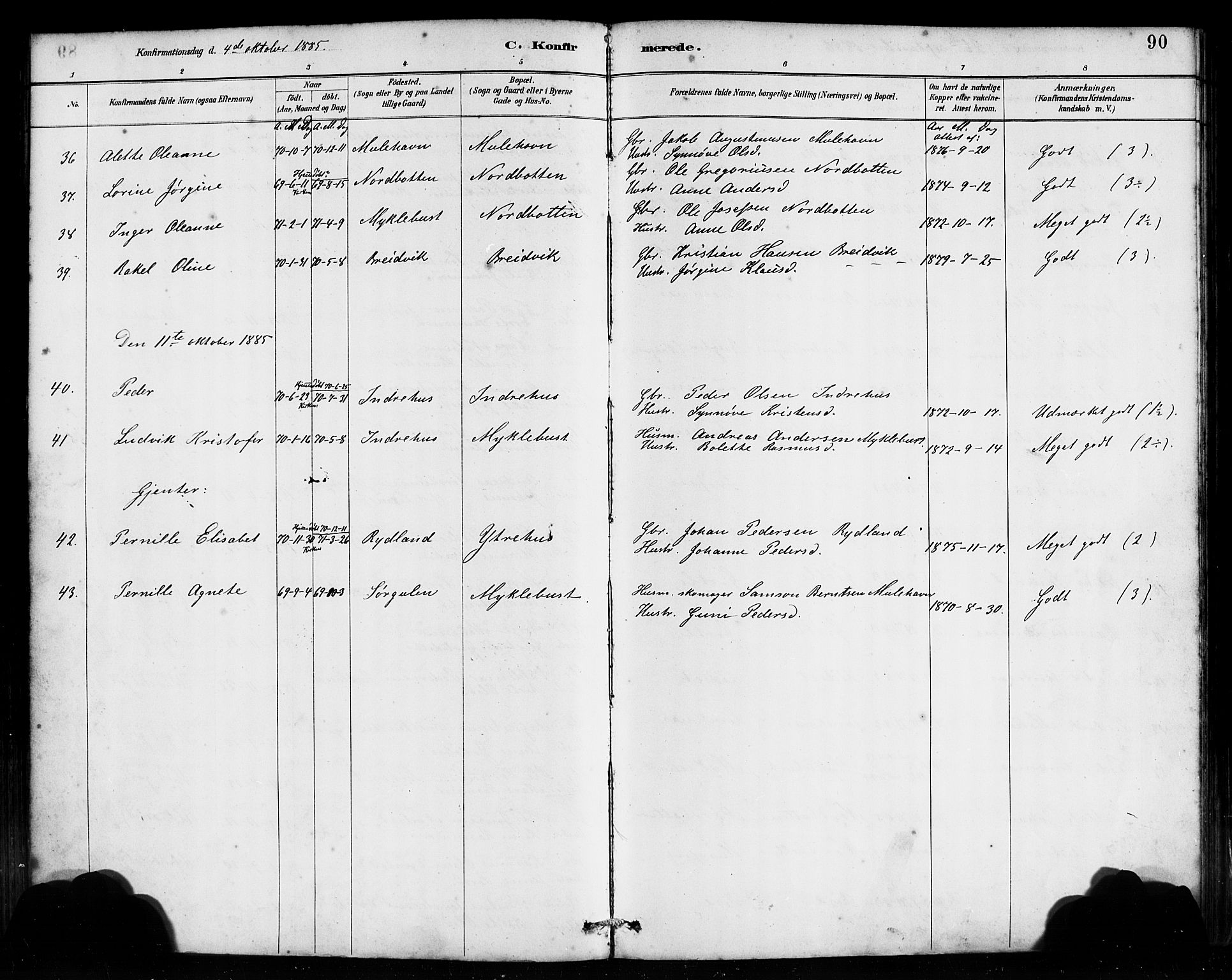 Bremanger sokneprestembete, AV/SAB-A-82201/H/Haa/Haab/L0001: Parish register (official) no. B 1, 1884-1895, p. 90