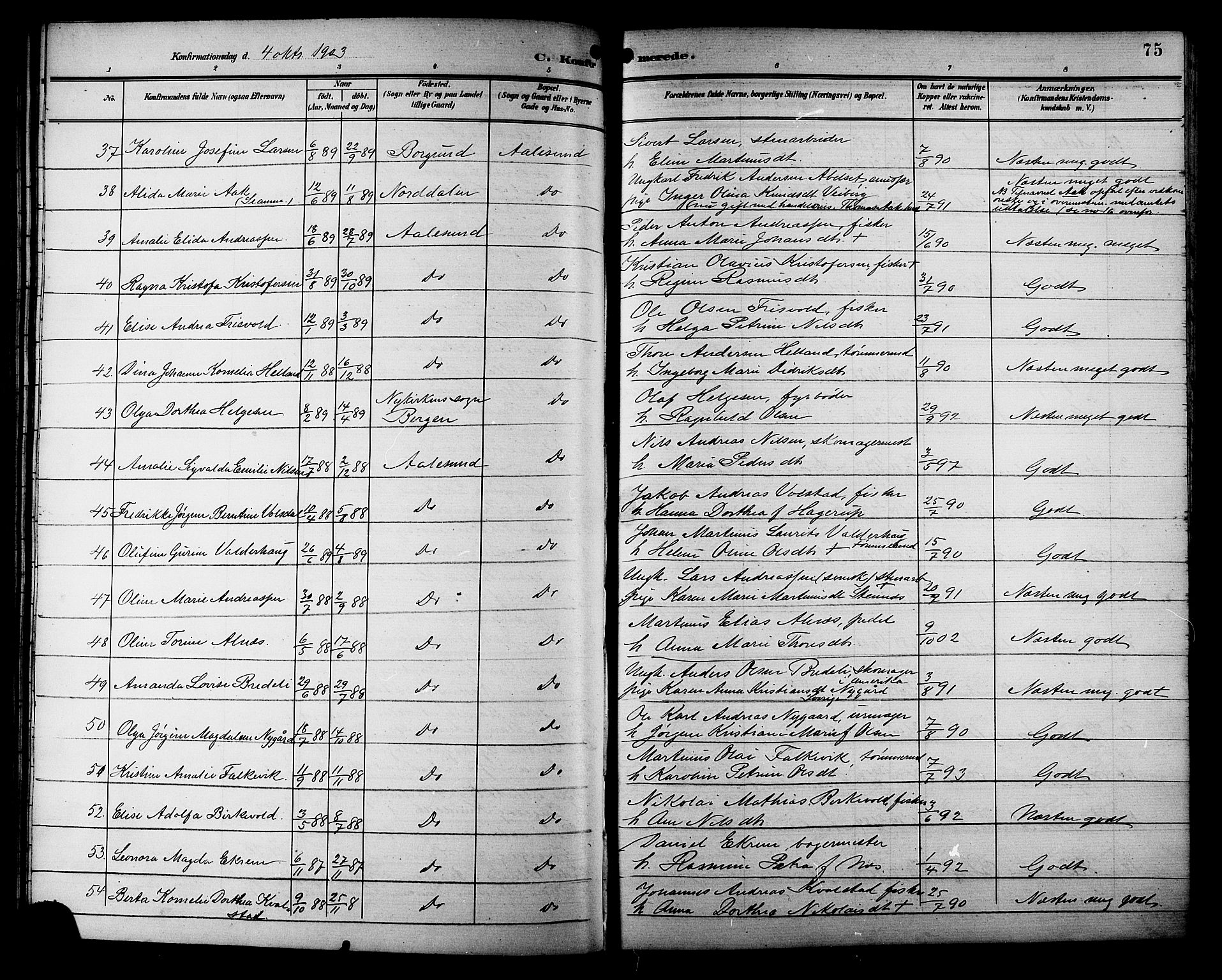 Ministerialprotokoller, klokkerbøker og fødselsregistre - Møre og Romsdal, AV/SAT-A-1454/529/L0469: Parish register (copy) no. 529C06, 1898-1906, p. 75