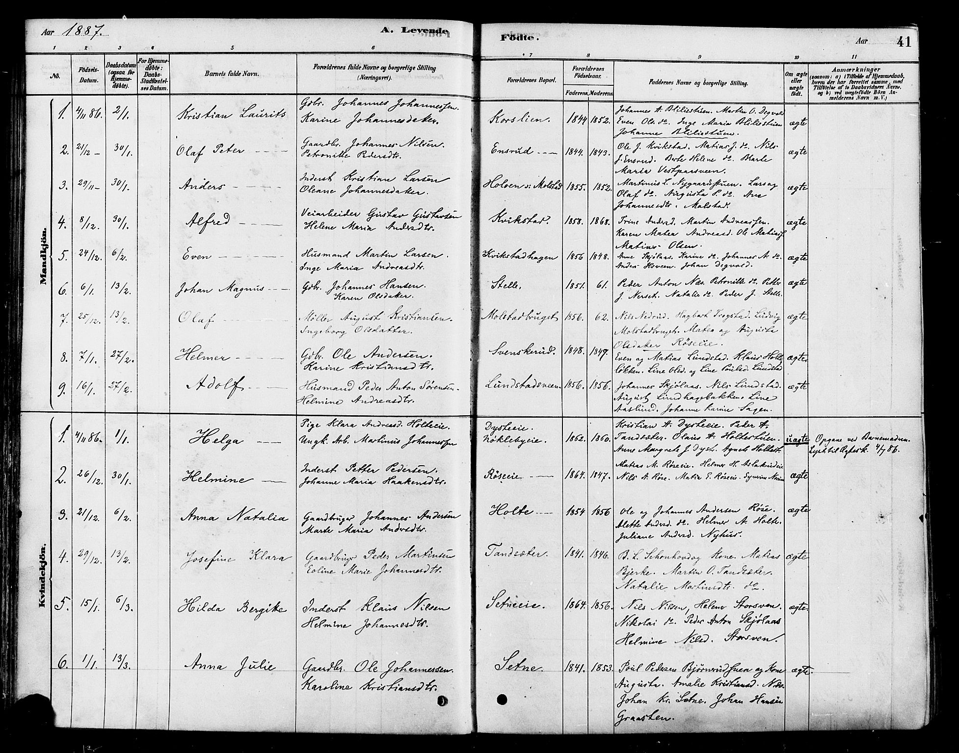 Vestre Toten prestekontor, AV/SAH-PREST-108/H/Ha/Haa/L0010: Parish register (official) no. 10, 1878-1894, p. 41