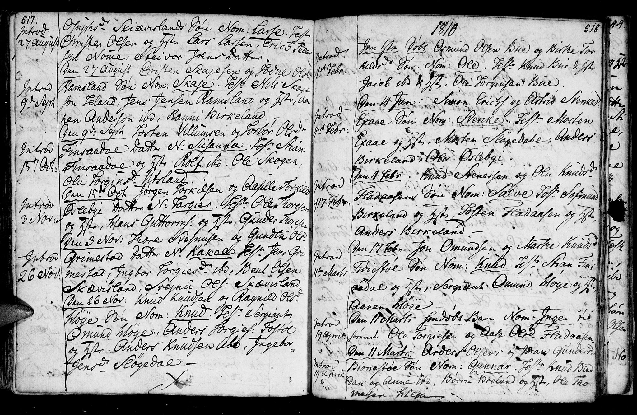 Holum sokneprestkontor, AV/SAK-1111-0022/F/Fa/Fac/L0001: Parish register (official) no. A 1, 1773-1820, p. 517-518