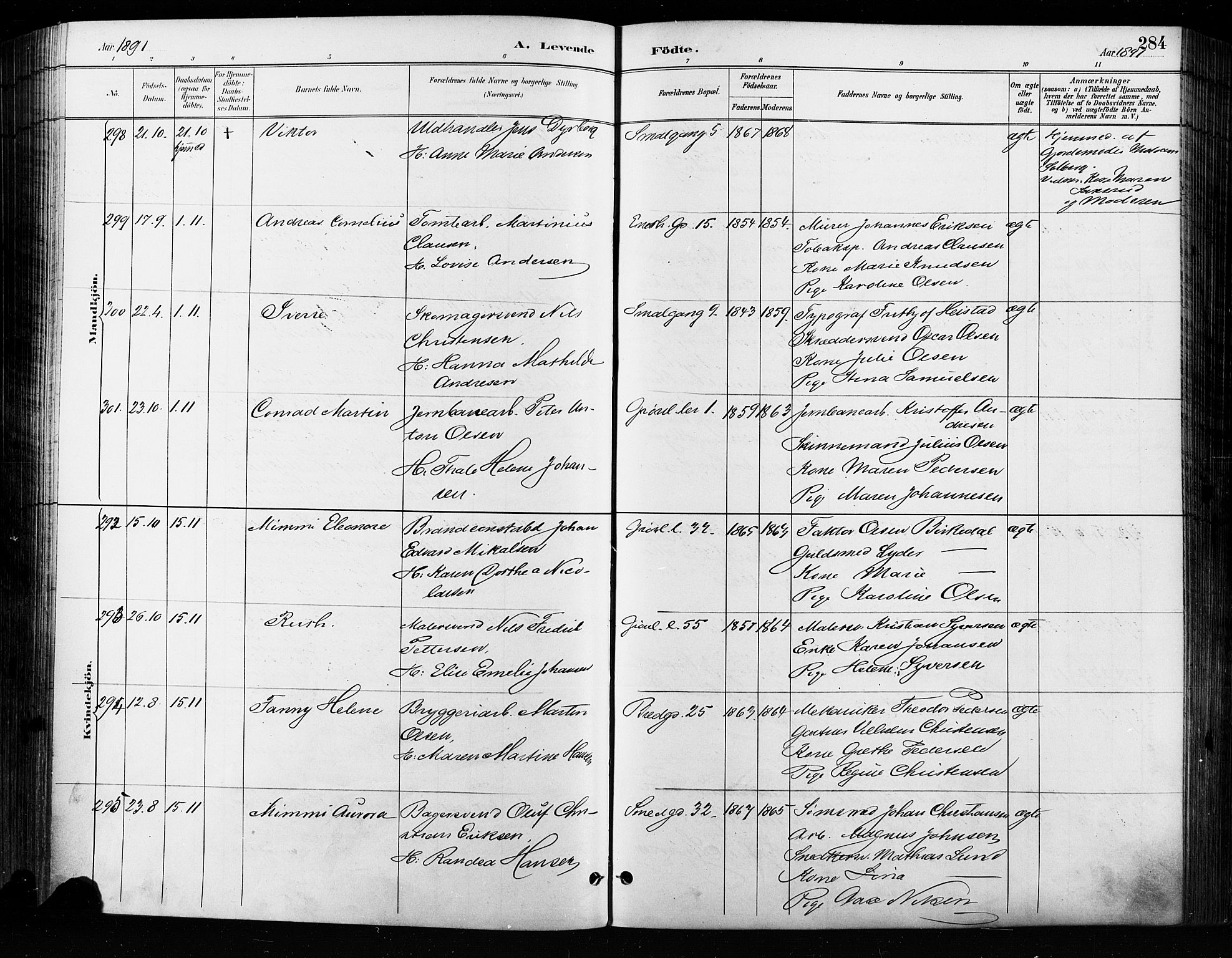 Grønland prestekontor Kirkebøker, AV/SAO-A-10848/F/Fa/L0009: Parish register (official) no. 9, 1888-1893, p. 284