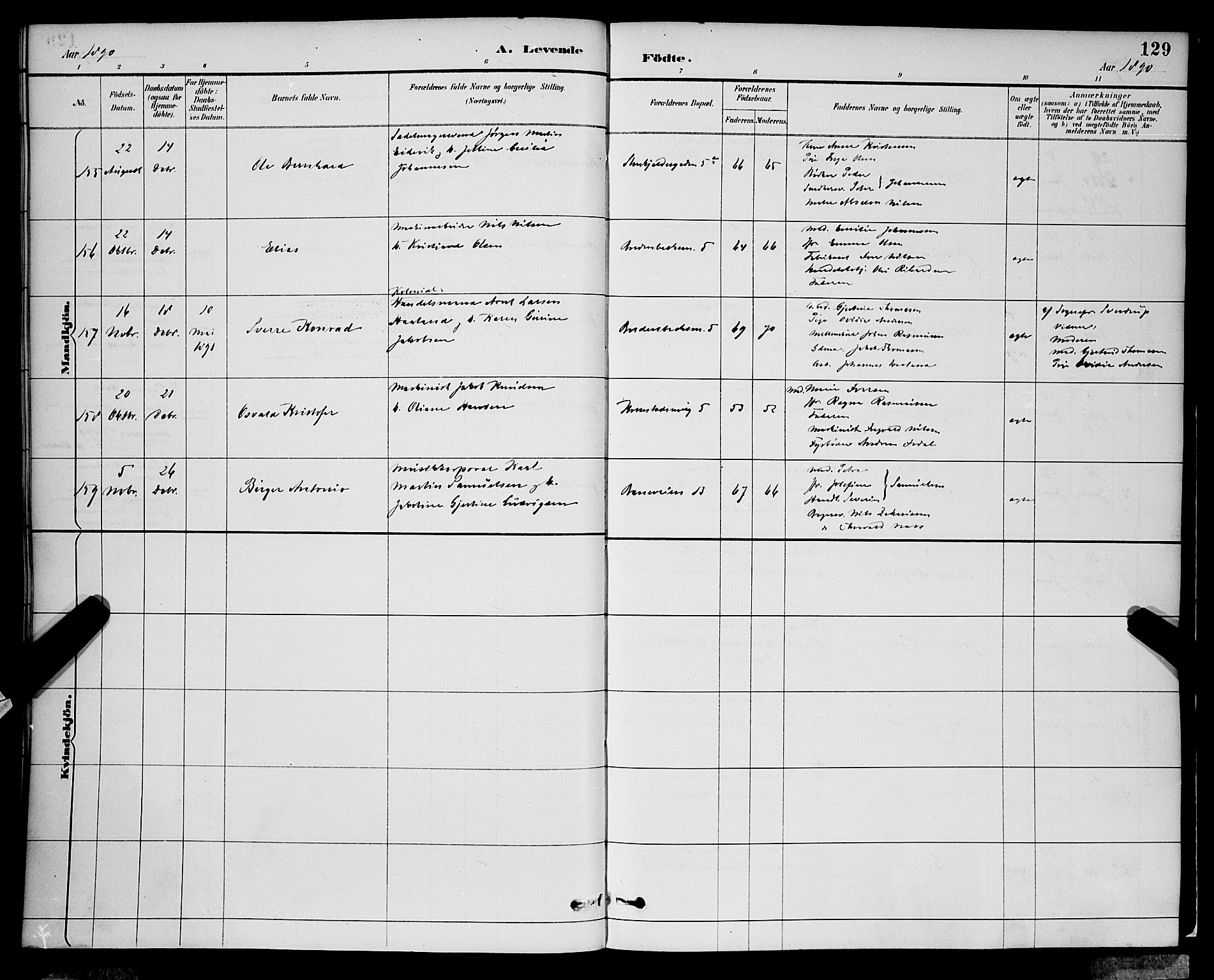 Korskirken sokneprestembete, AV/SAB-A-76101/H/Hab: Parish register (copy) no. B 9, 1887-1896, p. 129