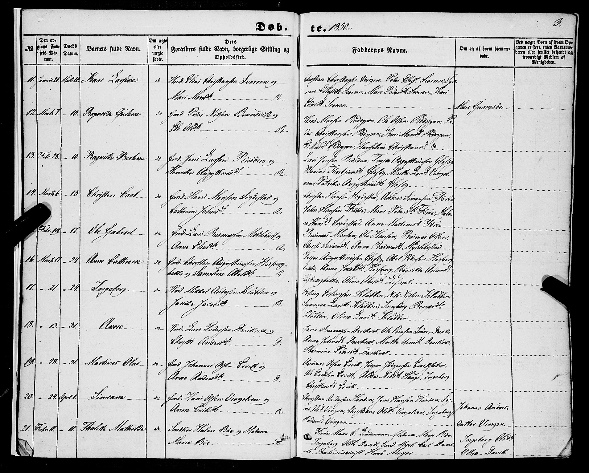 Davik sokneprestembete, AV/SAB-A-79701/H/Haa/Haaa/L0005: Parish register (official) no. A 5, 1850-1866, p. 3